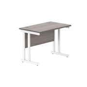 Office Rectangular Desk with Steel Double Upright Cantilever Frame (FSC) | 1000X600 | Alaskan Grey Oak/White