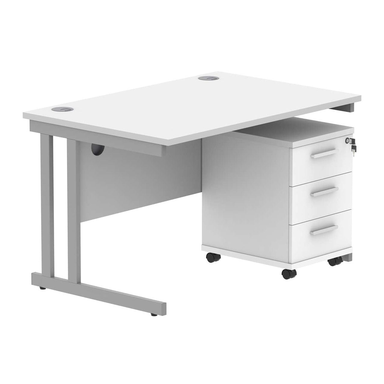 Double Upright Rectangular Desk + 2 Drawer Mobile Under Desk Pedestal (FSC)