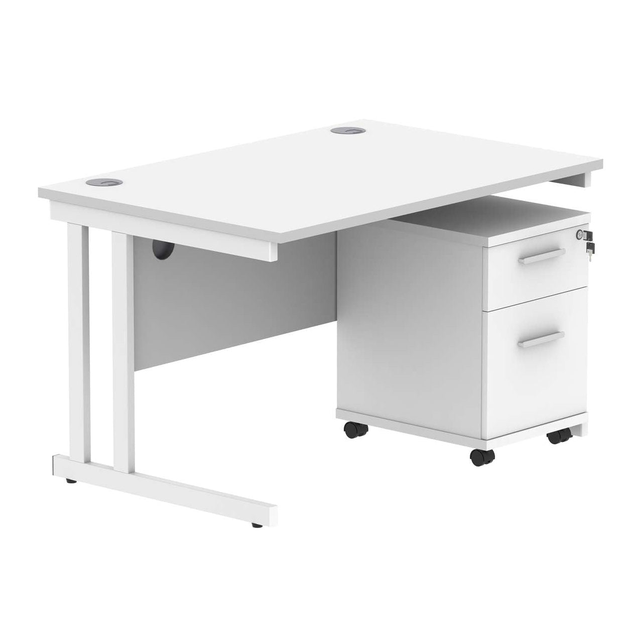 Double Upright Rectangular Desk + 2 Drawer Mobile Under Desk Pedestal (FSC)
