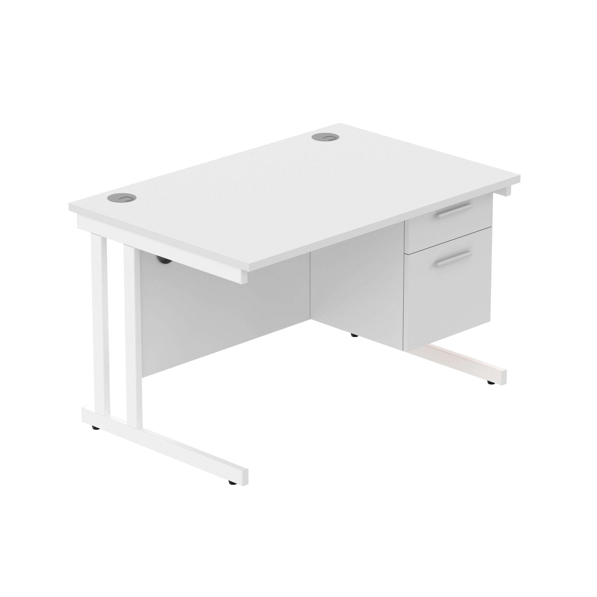Office Rectangular Desk with Steel Double Upright Cantilever Legs + 2 Drawer Fixed Pedestal (FSC) | 1200X800 | Arctic White/White