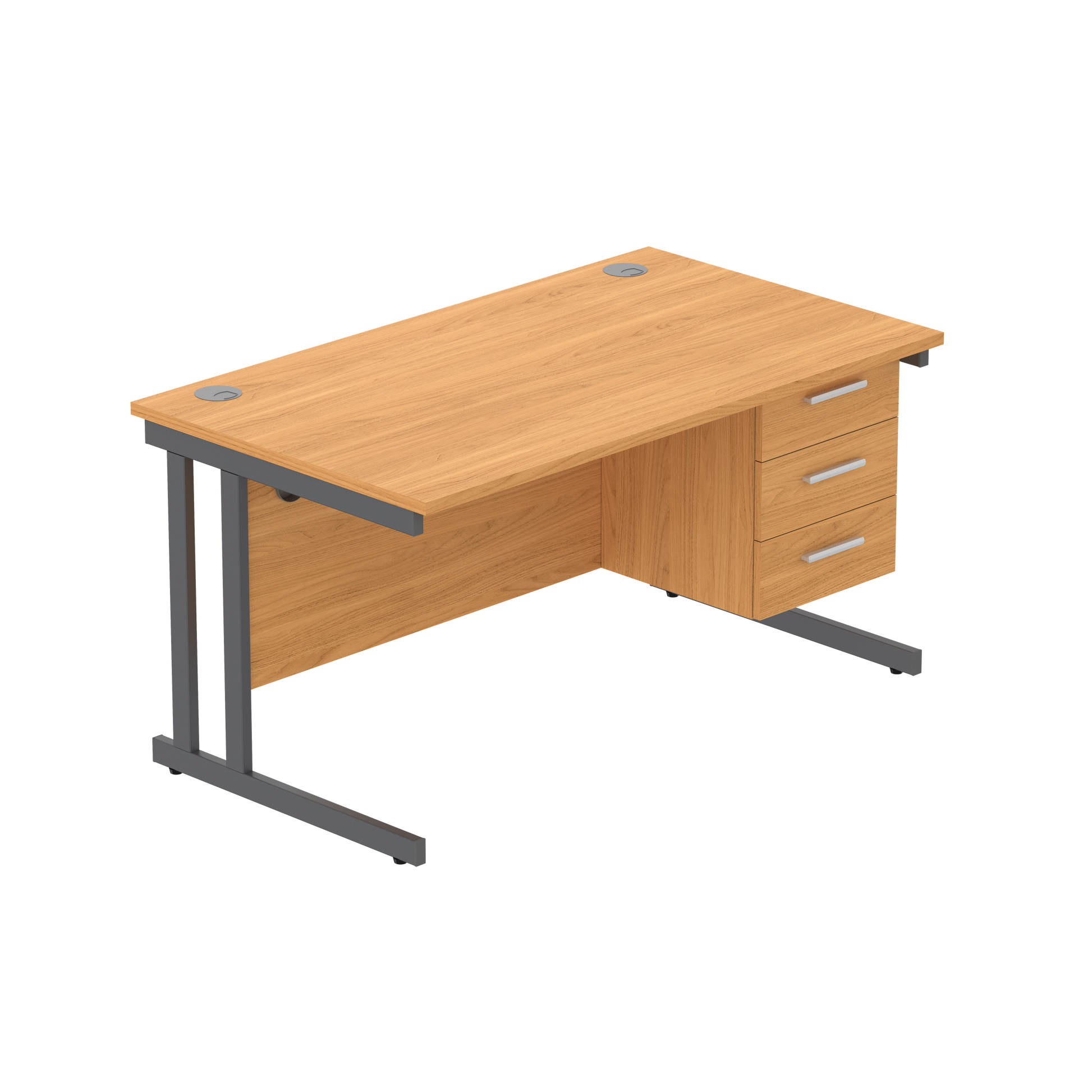Office Rectangular Desk with Steel Double Upright Cantilever Legs + 3 Drawer Fixed Pedestal (FSC) | 1400X800 | Norwegian Beech/Graphite