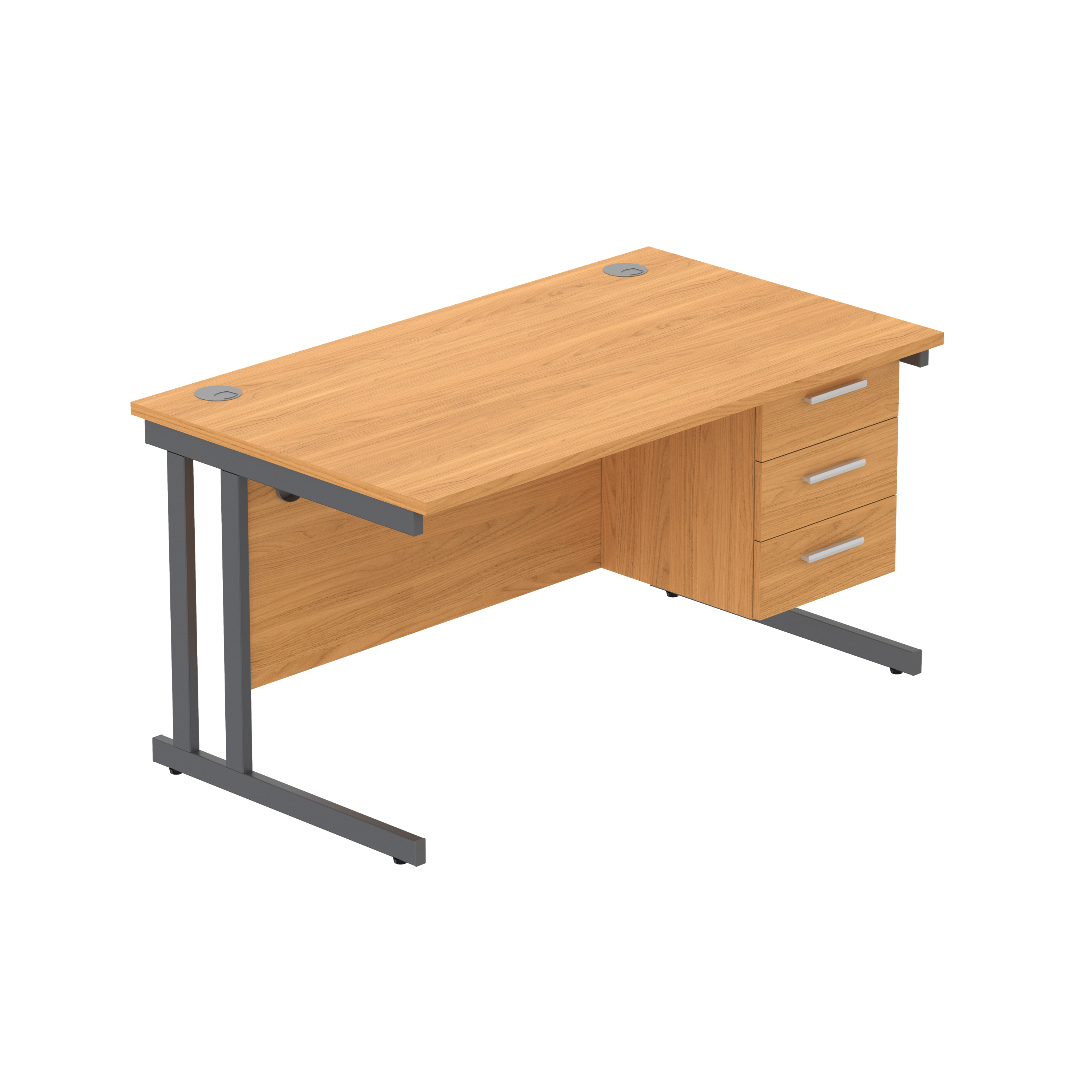 Office Rectangular Desk with Steel Double Upright Cantilever Legs + 3 Drawer Fixed Pedestal (FSC) | 1400X800 | Norwegian Beech/Graphite