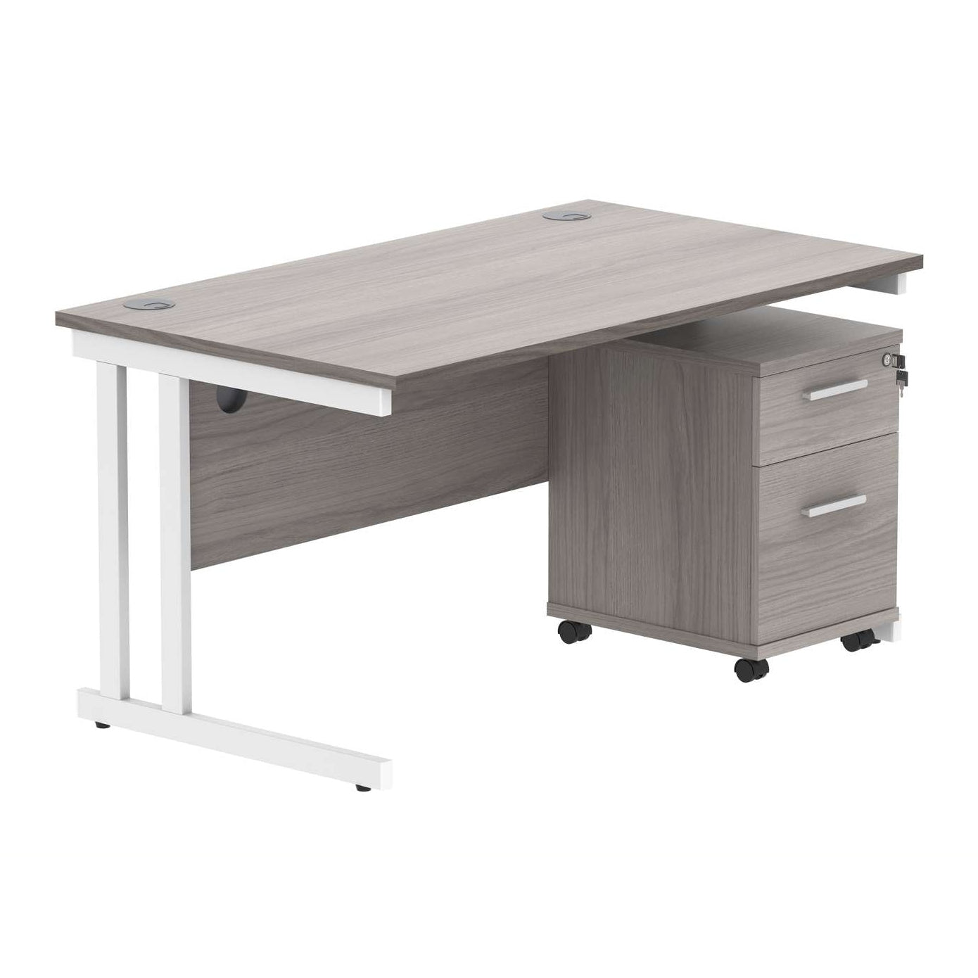 Double Upright Rectangular Desk + 2 Drawer Mobile Under Desk Pedestal (FSC)