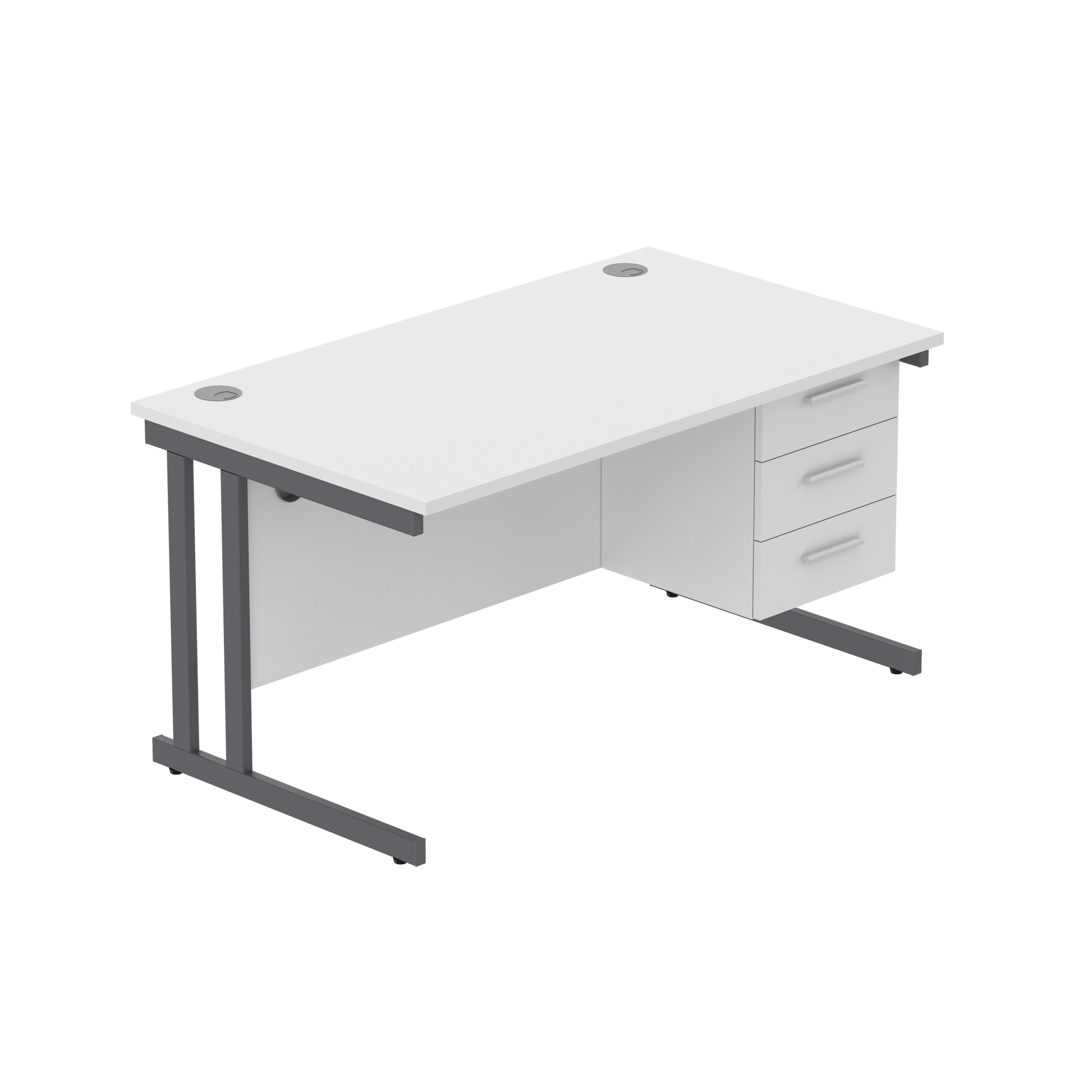 Office Rectangular Desk with Steel Double Upright Cantilever Legs + 3 Drawer Fixed Pedestal (FSC) | 1400X800 | Arctic White/Graphite