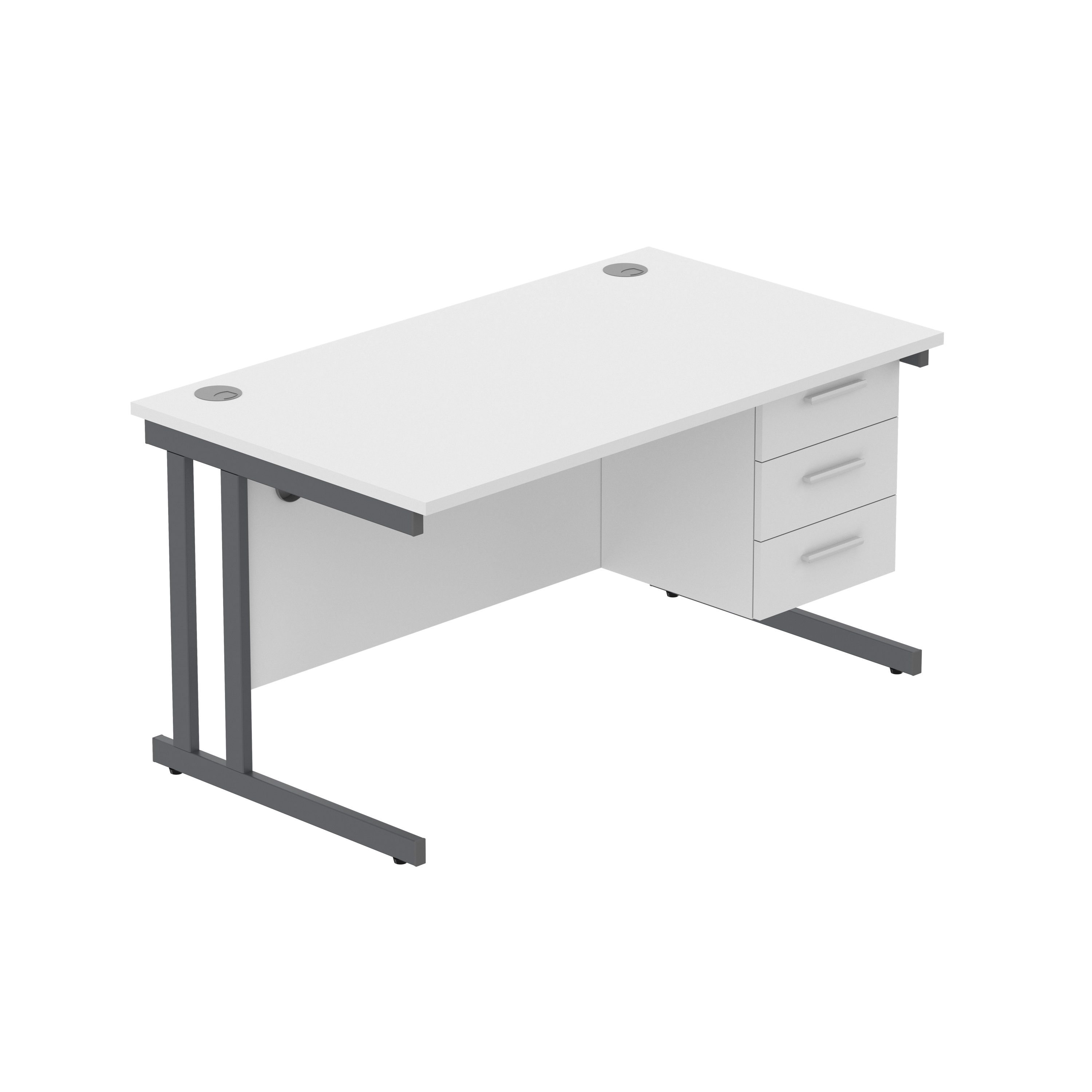Office Rectangular Desk with Steel Double Upright Cantilever Legs + 3 Drawer Fixed Pedestal (FSC) | 1400X800 | Arctic White/Graphite