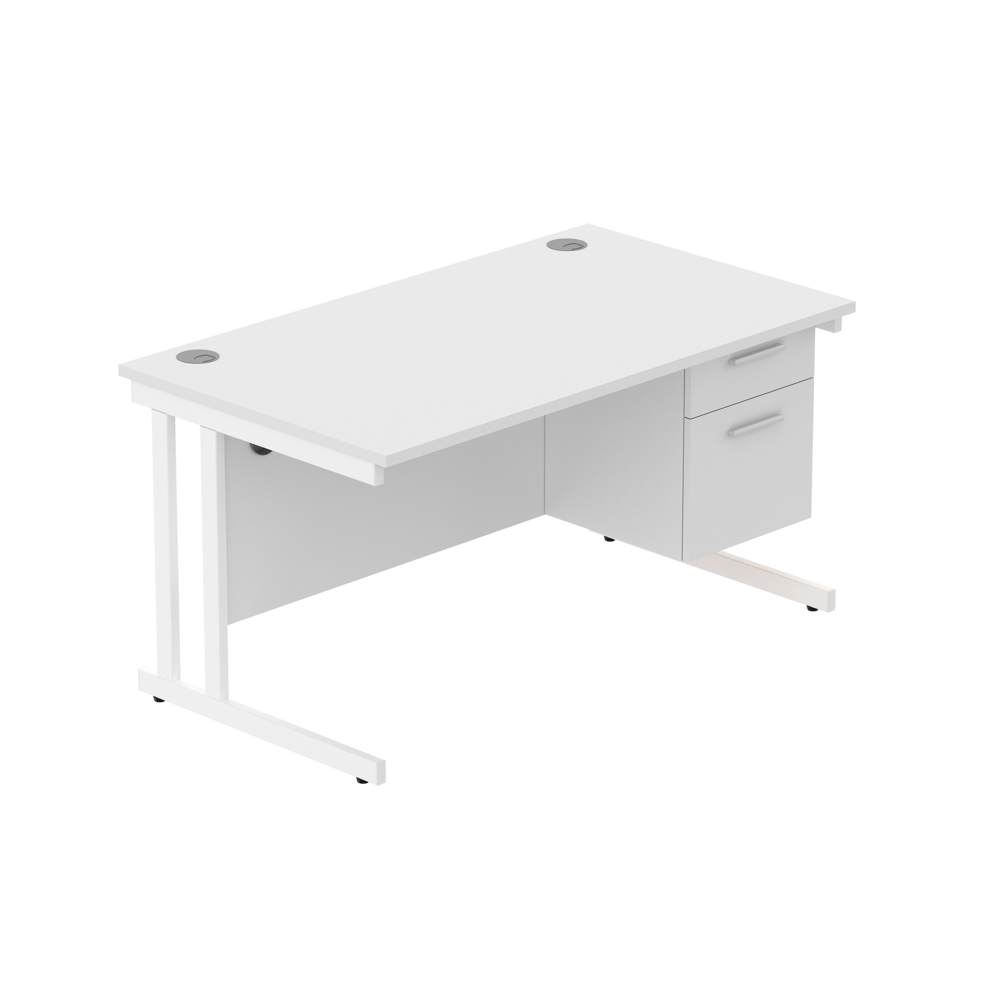 Office Rectangular Desk with Steel Double Upright Cantilever Legs + 2 Drawer Fixed Pedestal (FSC) | 1400X800 | Arctic White/White