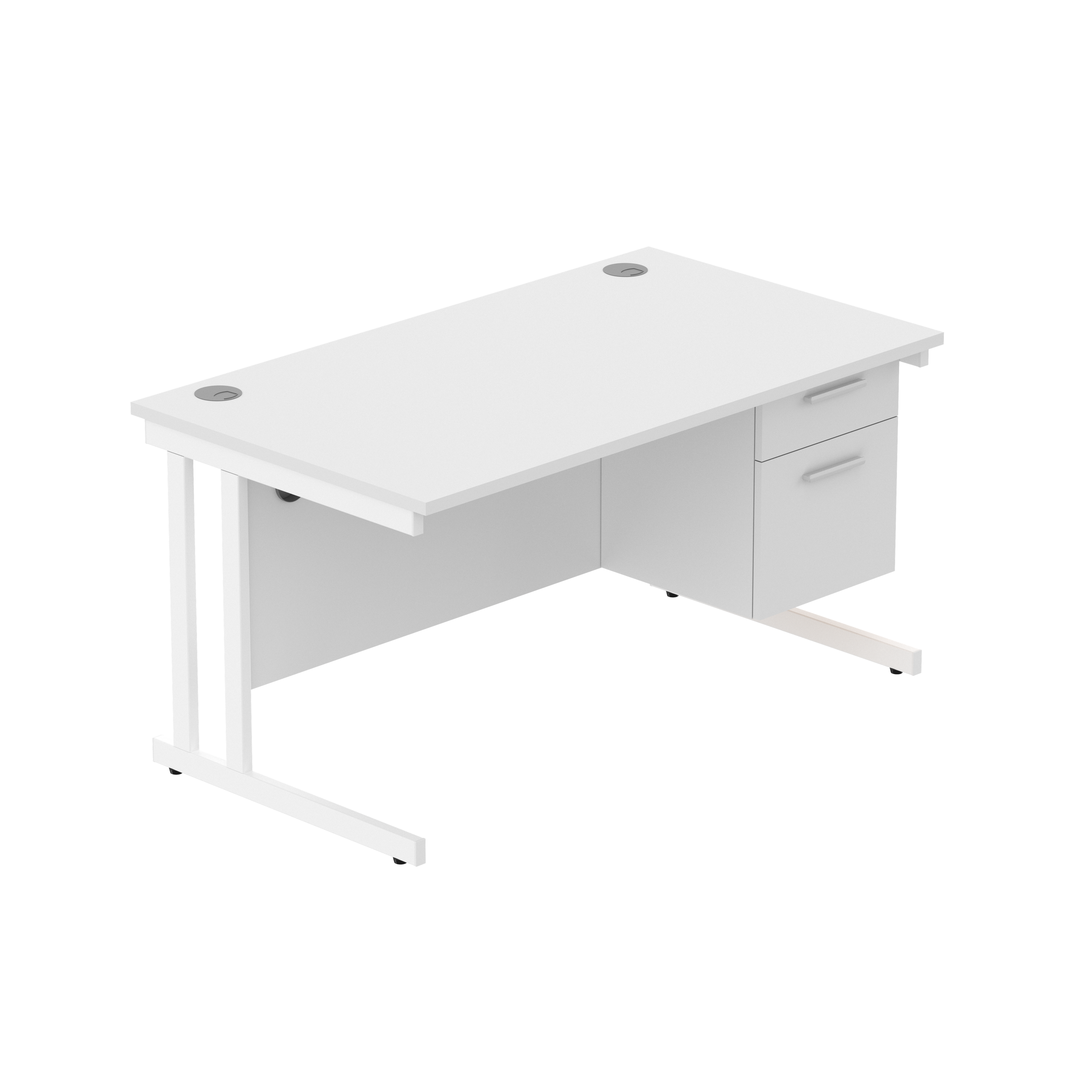 Office Rectangular Desk with Steel Double Upright Cantilever Legs + 2 Drawer Fixed Pedestal (FSC) | 1400X800 | Arctic White/White