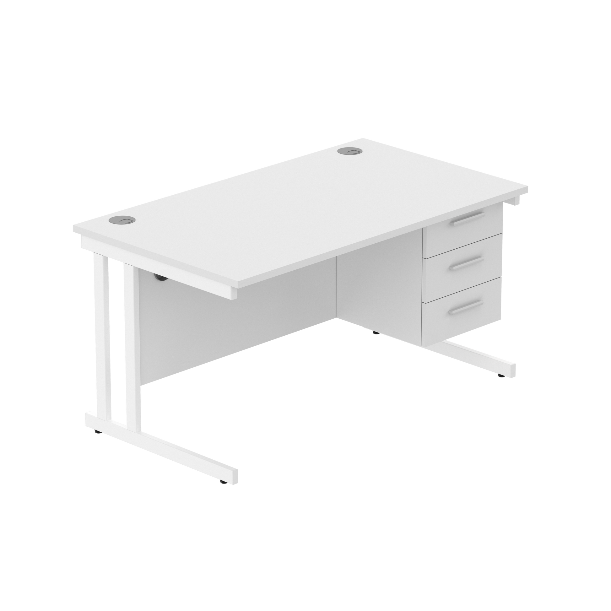 Office Rectangular Desk with Steel Double Upright Cantilever Legs + 3 Drawer Fixed Pedestal (FSC) | 1400X800 | Arctic White/White
