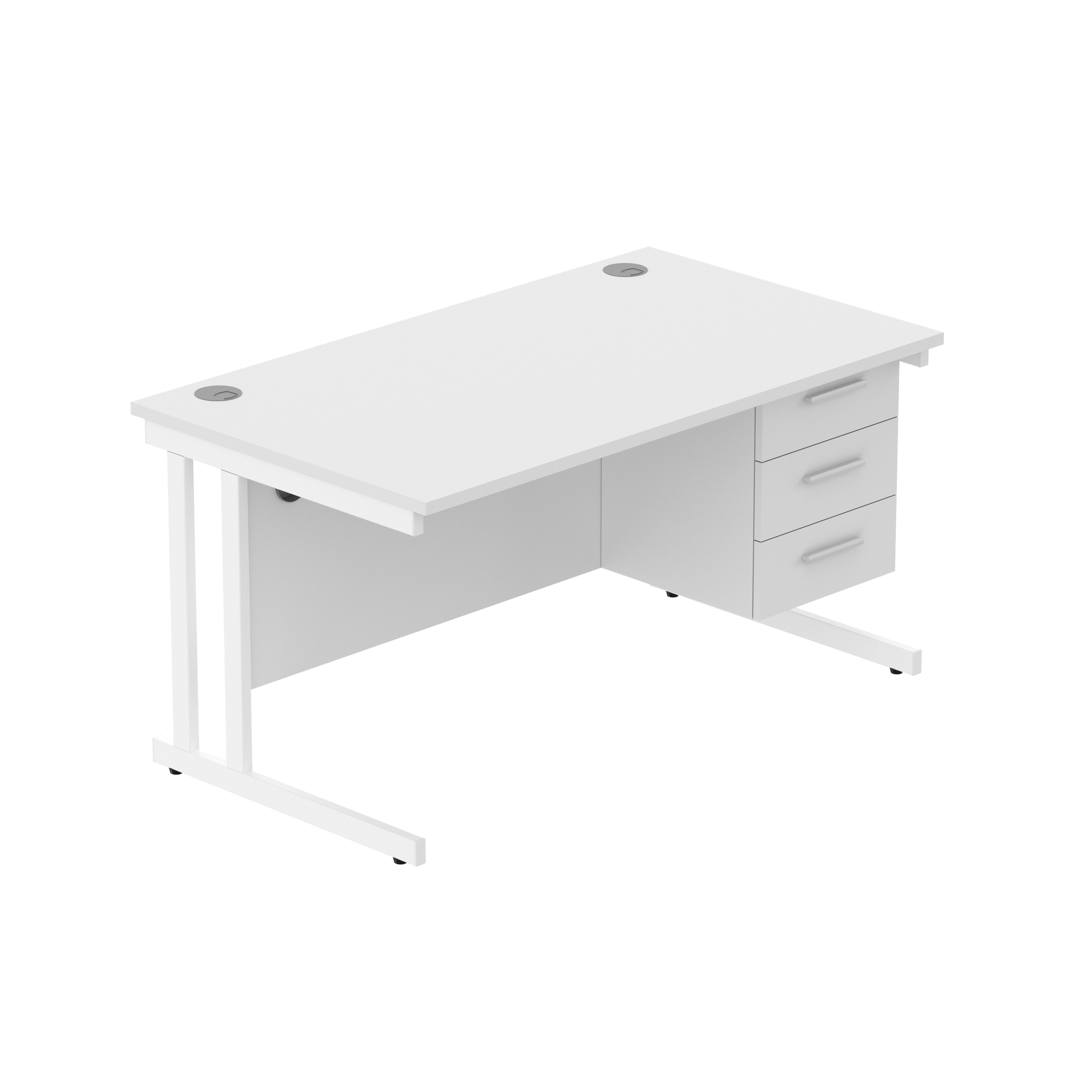Office Rectangular Desk with Steel Double Upright Cantilever Legs + 3 Drawer Fixed Pedestal (FSC) | 1400X800 | Arctic White/White