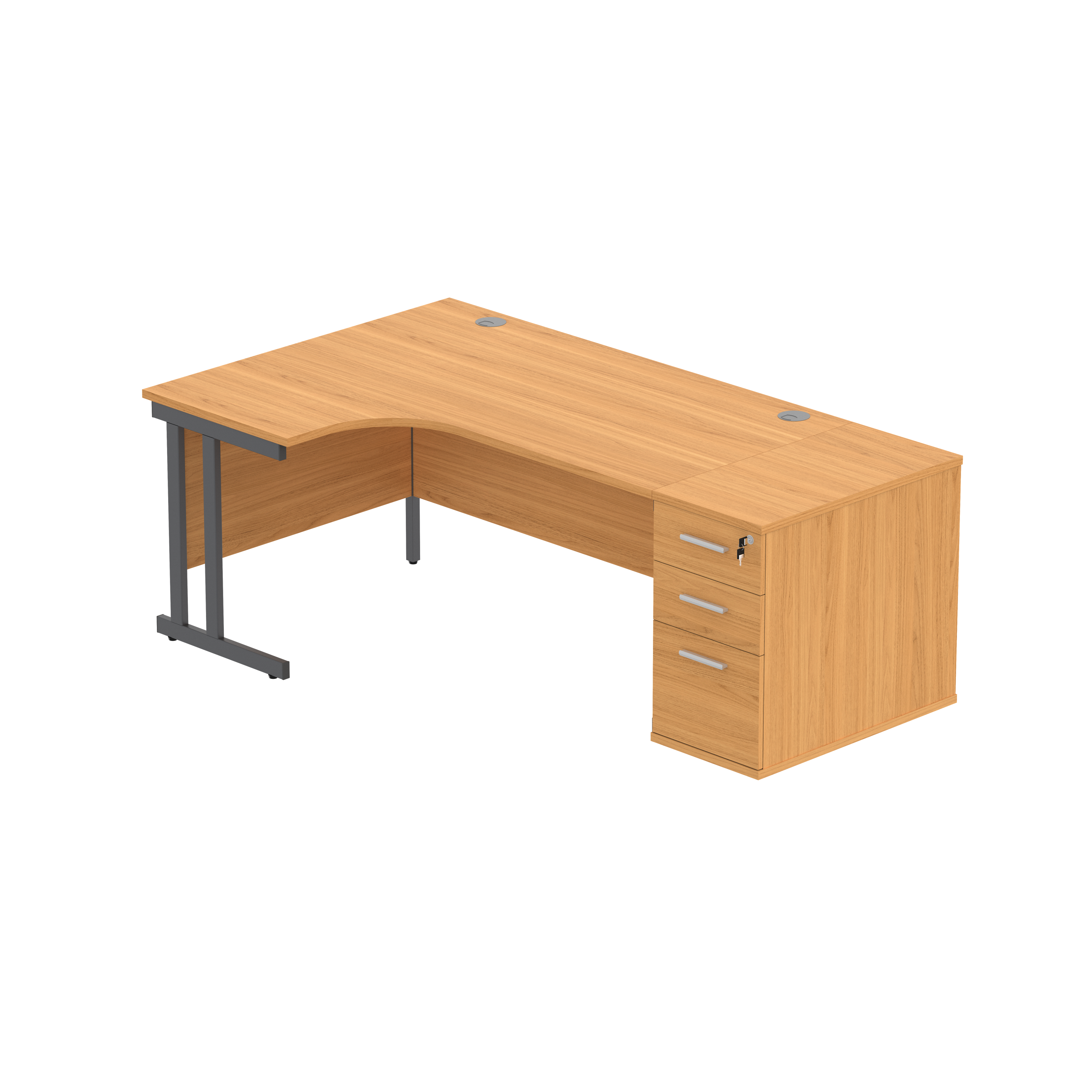 Double Upright Left Hand Radial Desk + Desk High Pedestal (FSC)