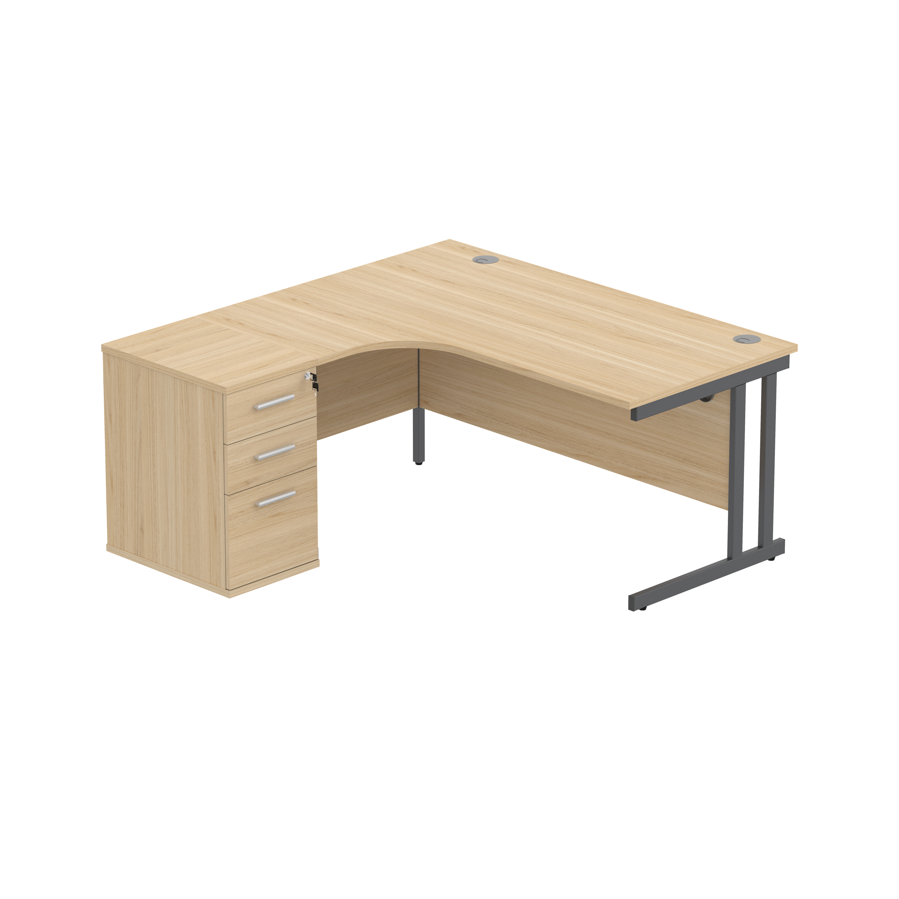 Double Upright Left Hand Radial Desk + Desk High Pedestal (FSC)
