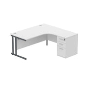 Double Upright Right Hand Radial Desk + Desk High Pedestal (FSC) | 600mm Deep Pedestal | 1600X1200 | Arctic White/Graphite