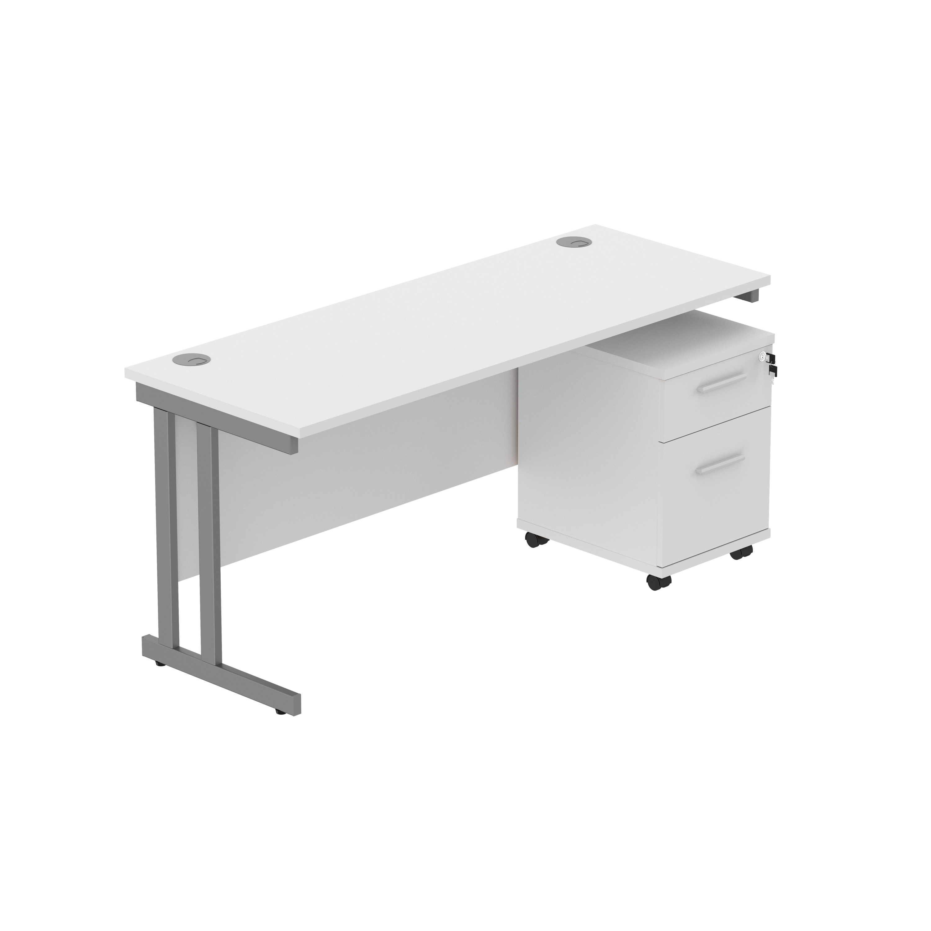 Double Upright Rectangular Desk + 2 Drawer Mobile Under Desk Pedestal (FSC)