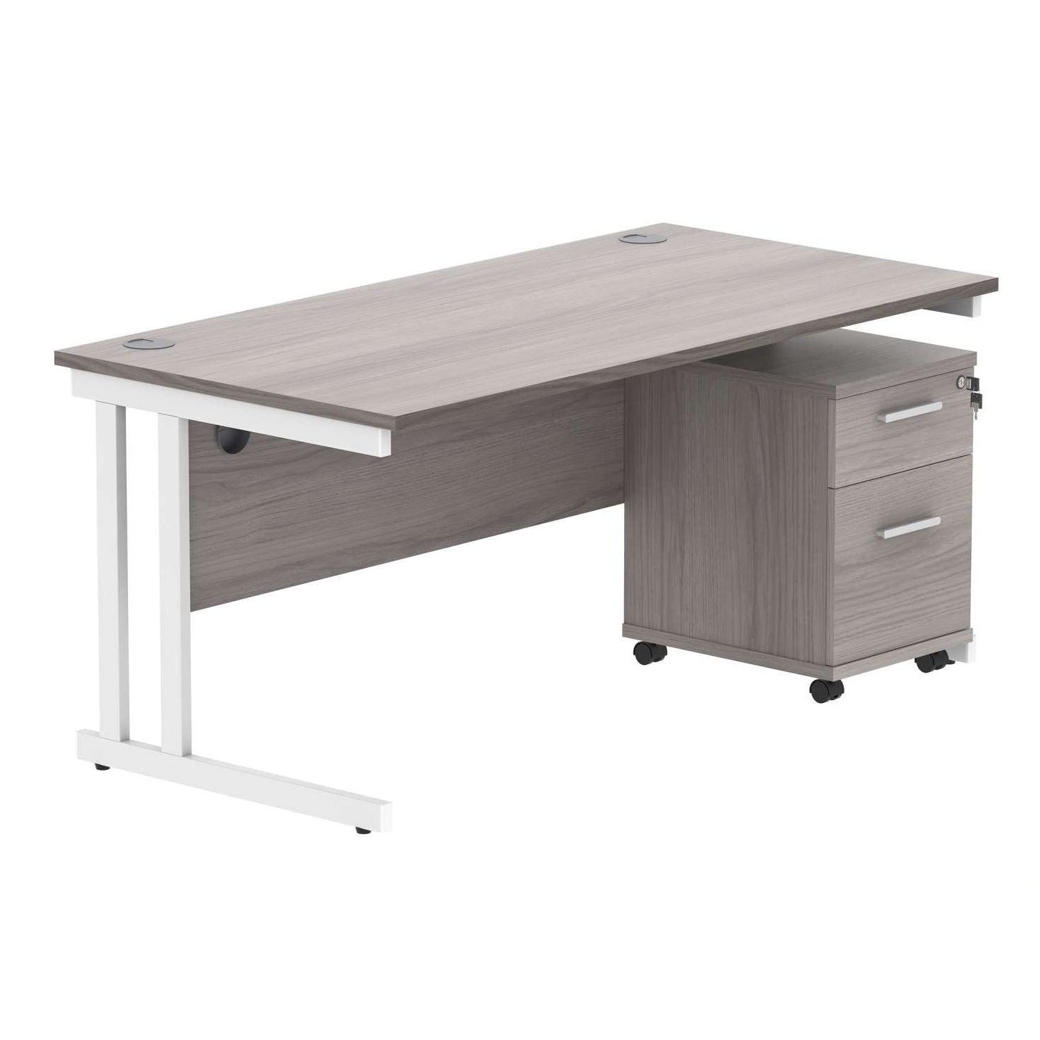 Double Upright Rectangular Desk + 2 Drawer Mobile Under Desk Pedestal (FSC)