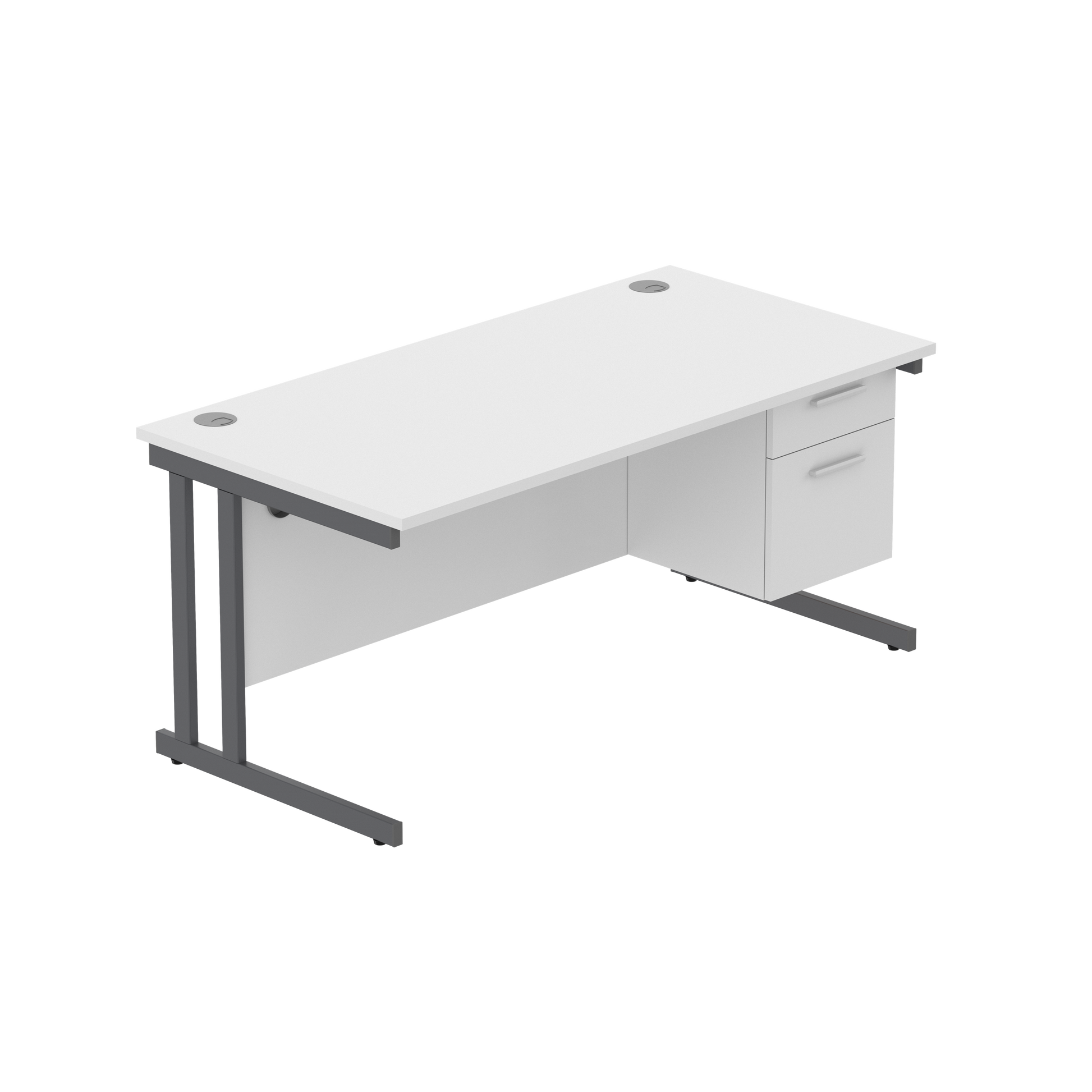Office Rectangular Desk with Steel Double Upright Cantilever Legs + 2 Drawer Fixed Pedestal (FSC) | 1600X800 | Arctic White/Graphite