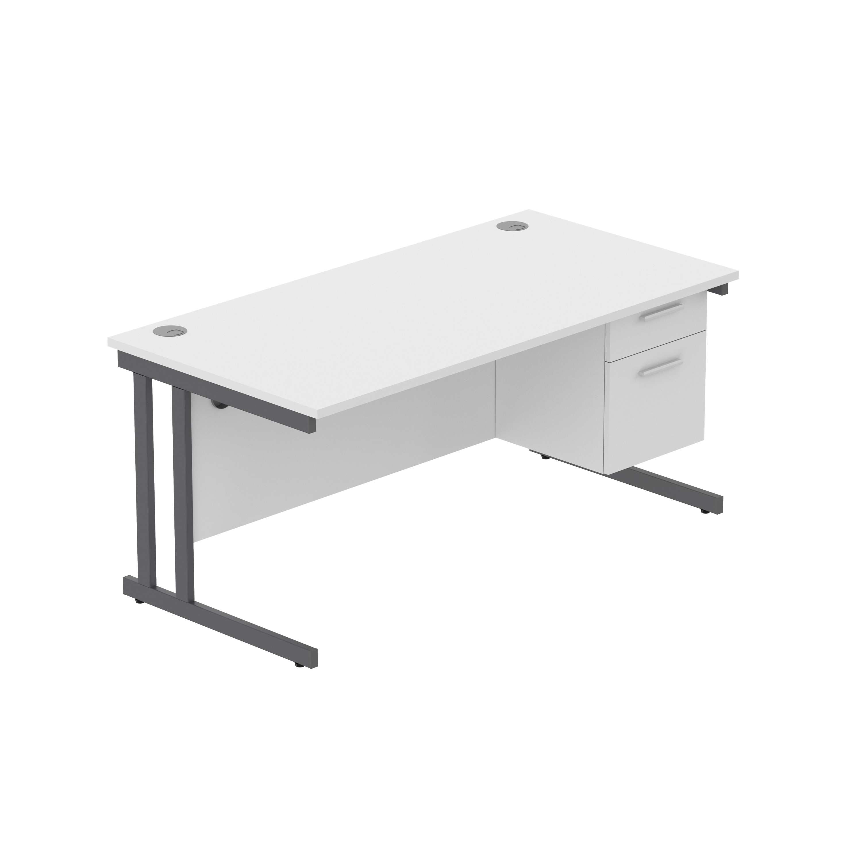 Office Rectangular Desk with Steel Double Upright Cantilever Legs + 2 Drawer Fixed Pedestal (FSC) | 1600X800 | Arctic White/Graphite