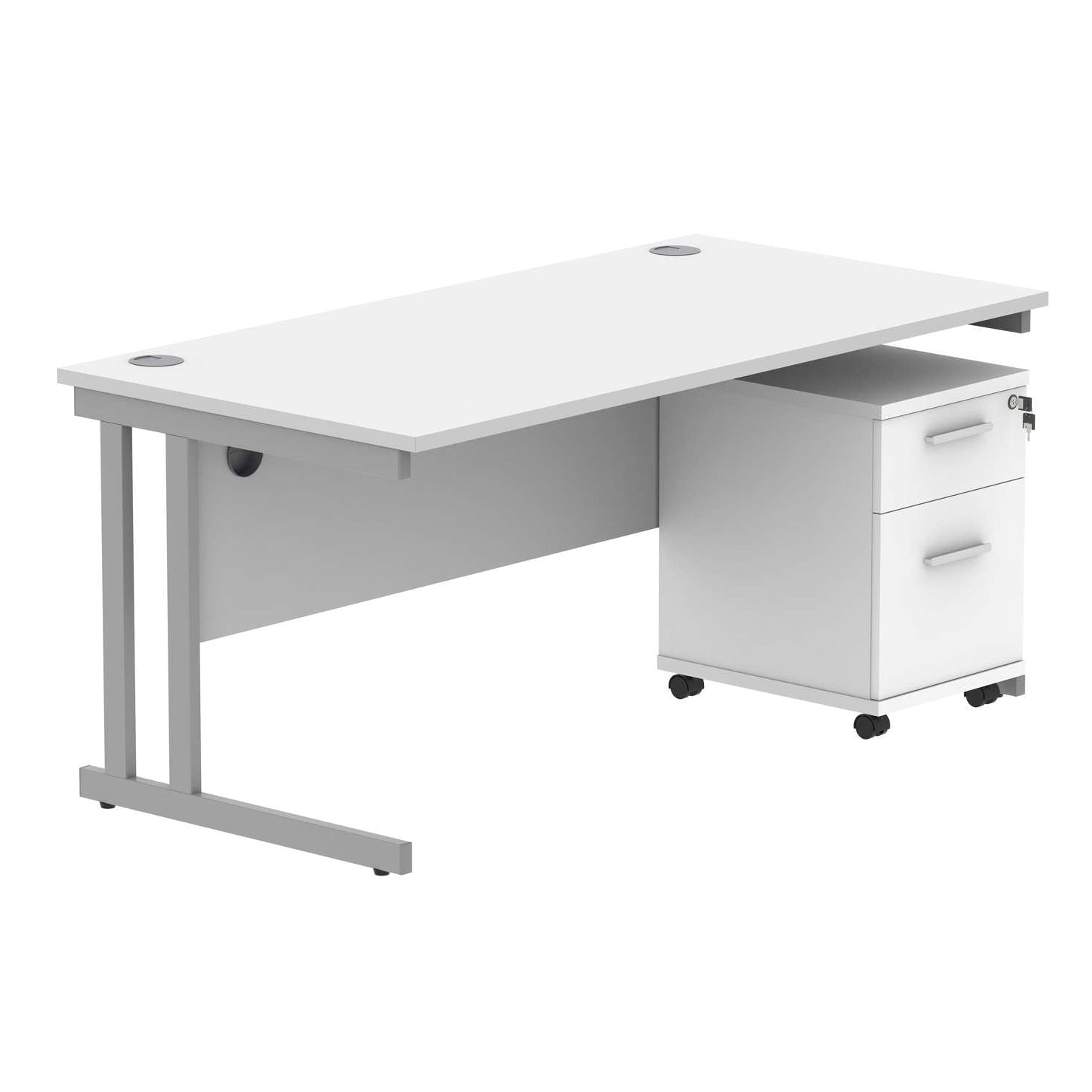 Double Upright Rectangular Desk + 2 Drawer Mobile Under Desk Pedestal (FSC)
