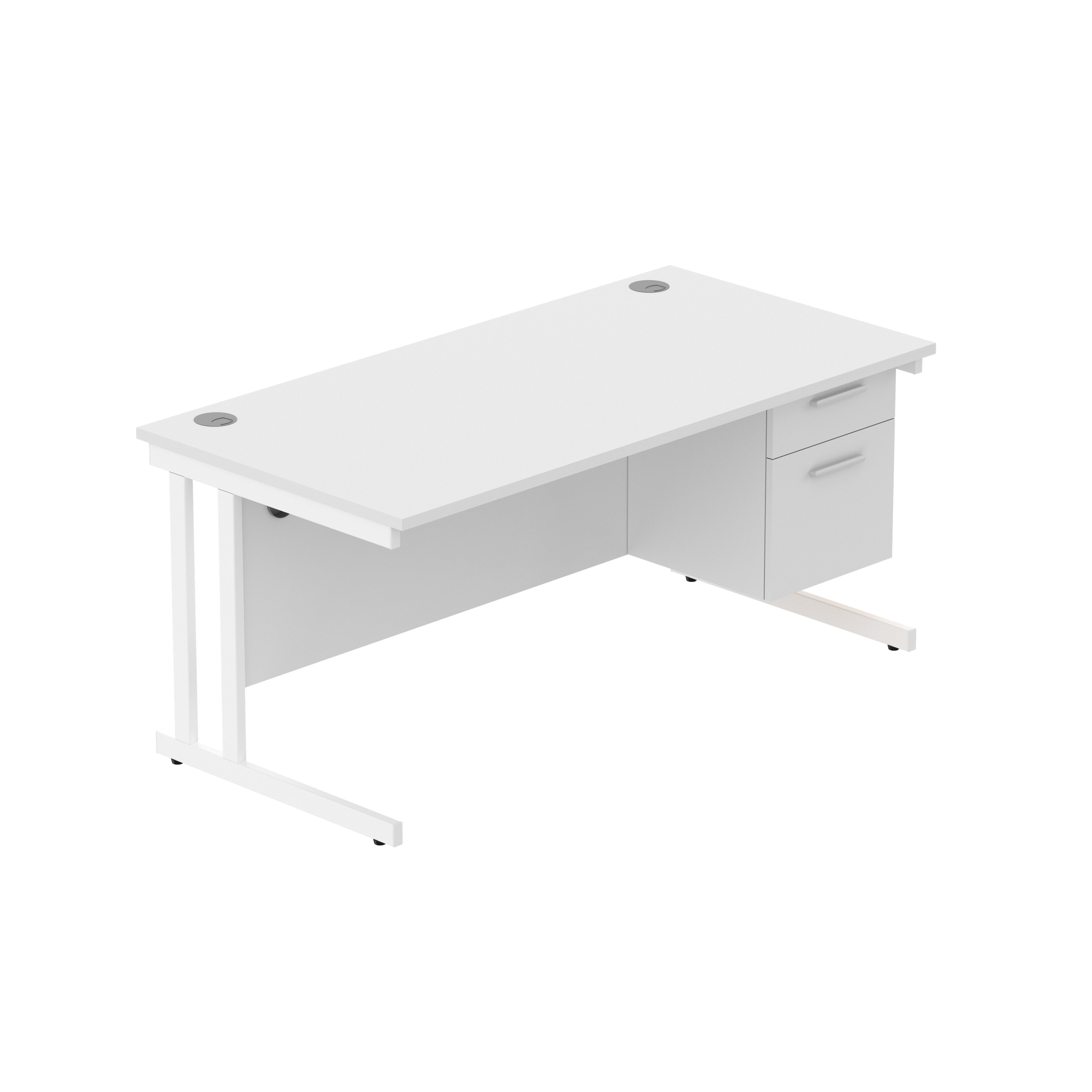 Office Rectangular Desk with Steel Double Upright Cantilever Legs + 2 Drawer Fixed Pedestal (FSC) | 1600X800 | Arctic White/White