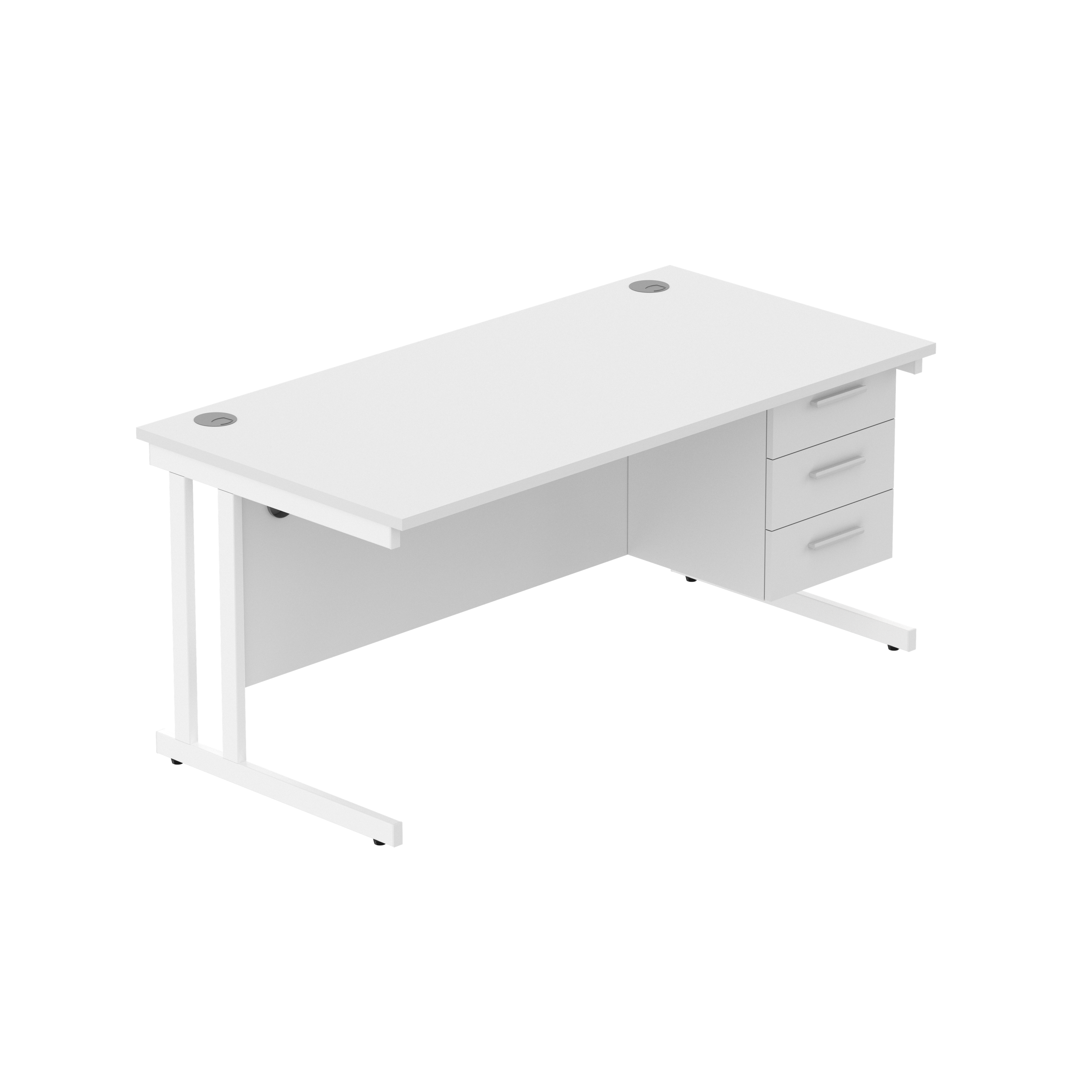 Office Rectangular Desk with Steel Double Upright Cantilever Legs + 3 Drawer Fixed Pedestal (FSC) | 1600X800 | Arctic White/White