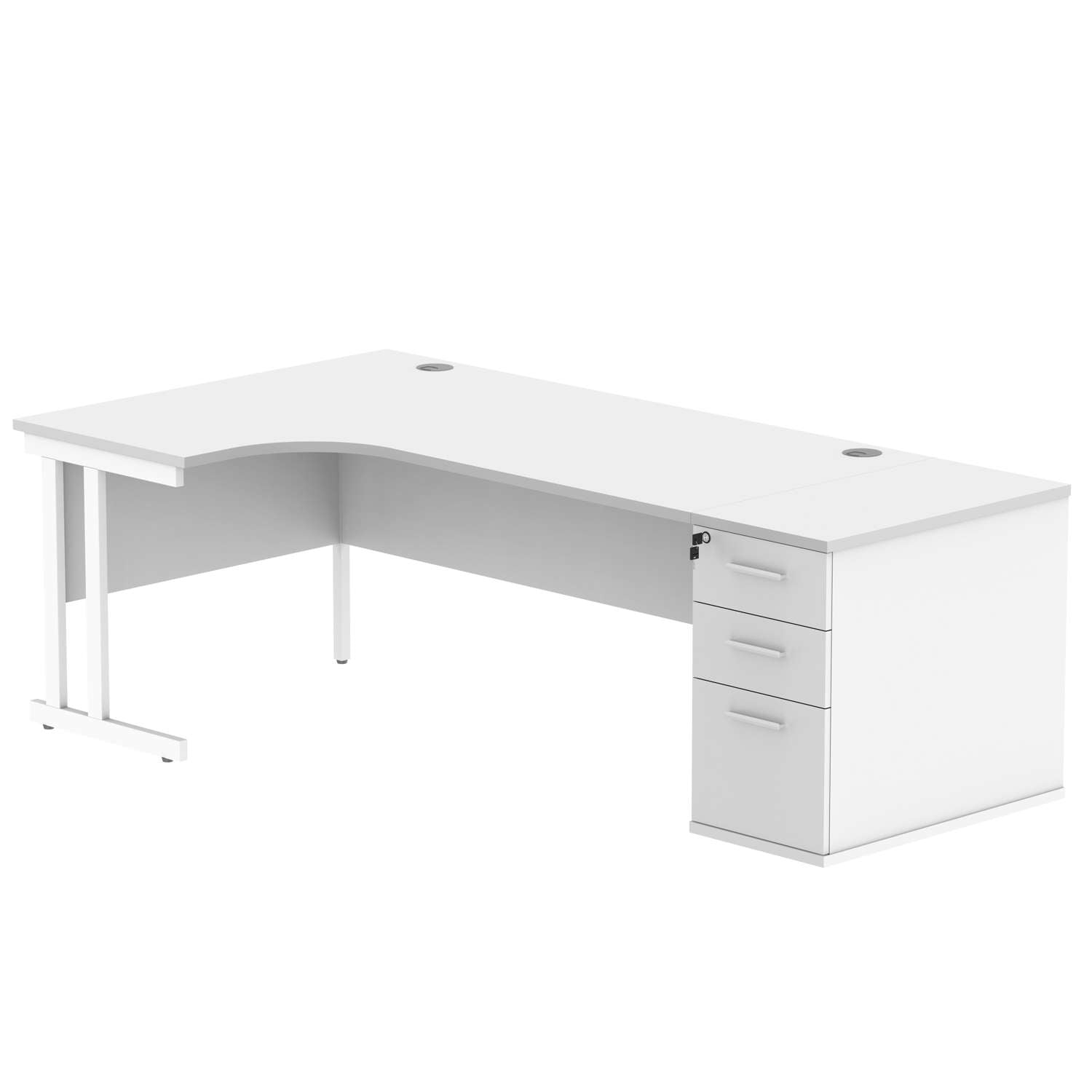 Double Upright Left Hand Radial Desk + Desk High Pedestal (FSC) | 800mm Deep Pedestal | 1800X1200 | Arctic White/White