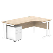 Double Upright Right Hand Radial Desk + Under Desk Steel Pedestal 3 Drawers (FSC) | 1800X1200 | Canadian Oak/White
