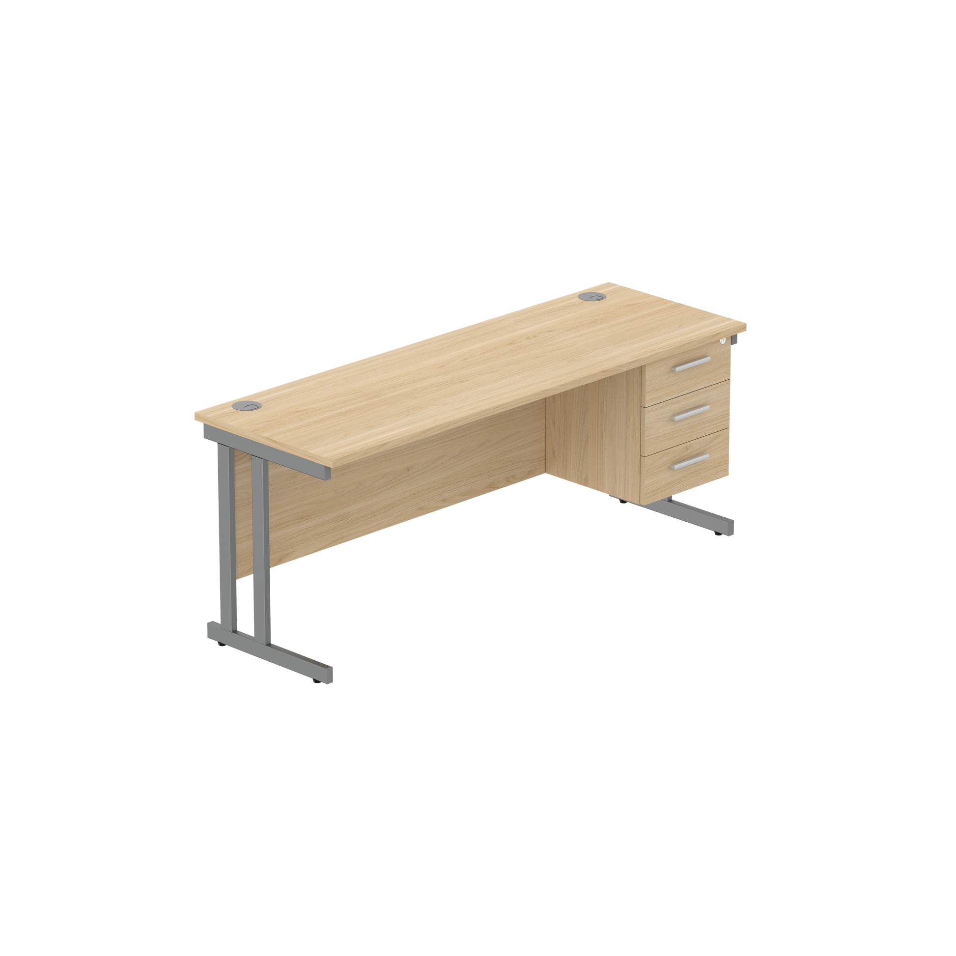 Office Rectangular Desk with Steel Double Upright Cantilever Legs + 3 Drawer Fixed Pedestal (FSC) | 1800X600 | Canadian Oak/Graphite