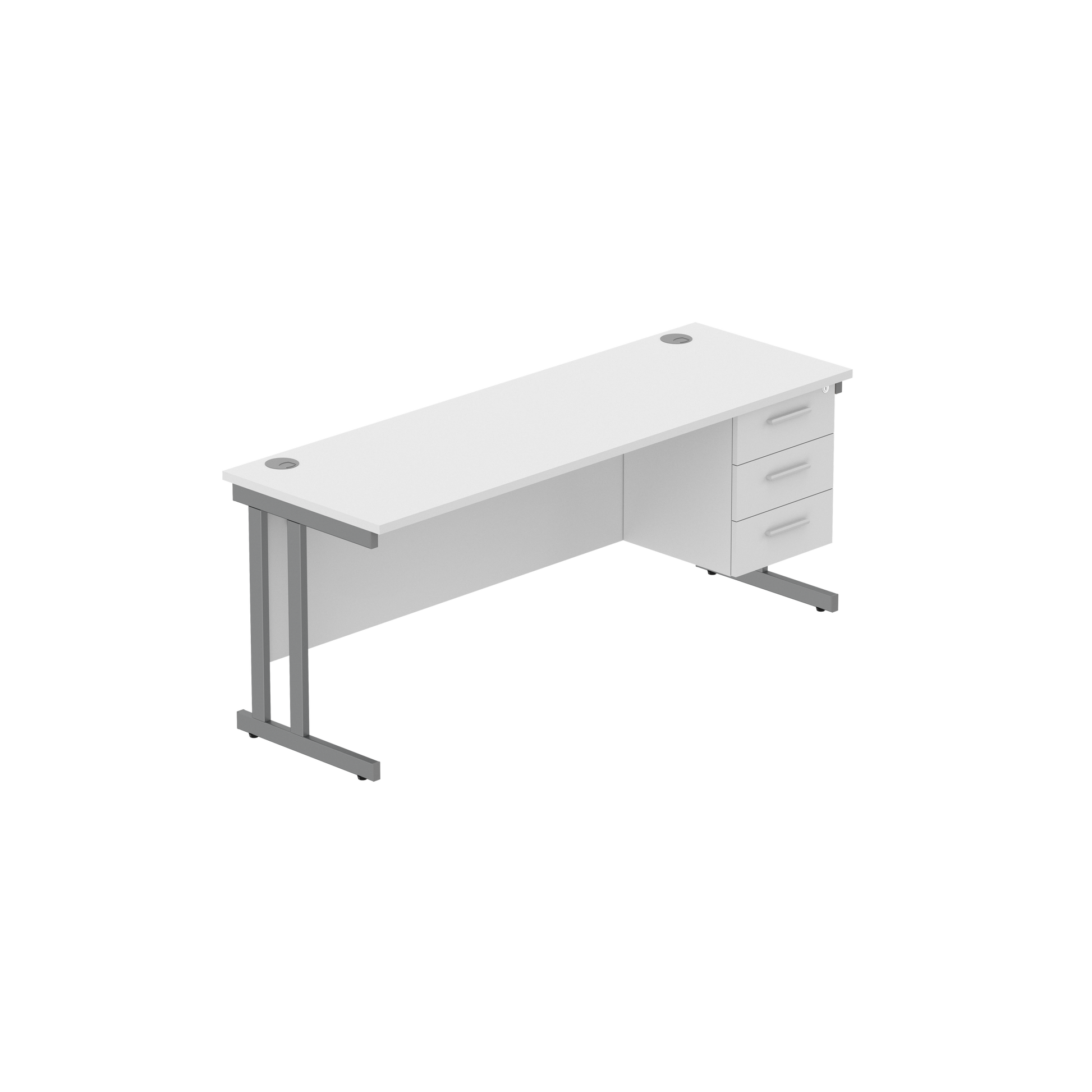 Office Rectangular Desk with Steel Double Upright Cantilever Legs + 3 Drawer Fixed Pedestal (FSC) | 1800X600 | Arctic White/Graphite