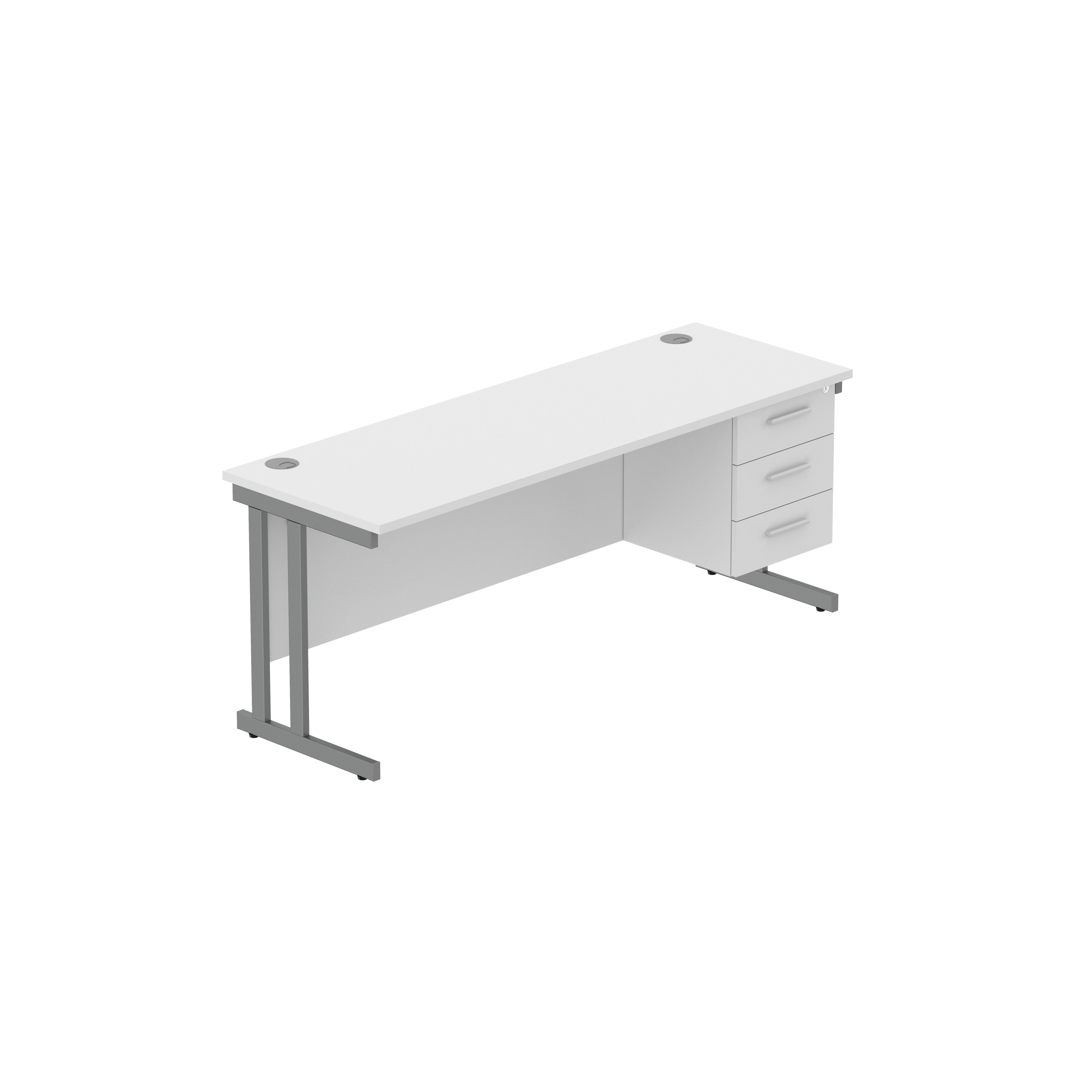 Office Rectangular Desk with Steel Double Upright Cantilever Legs + 3 Drawer Fixed Pedestal (FSC) | 1800X600 | Arctic White/Graphite