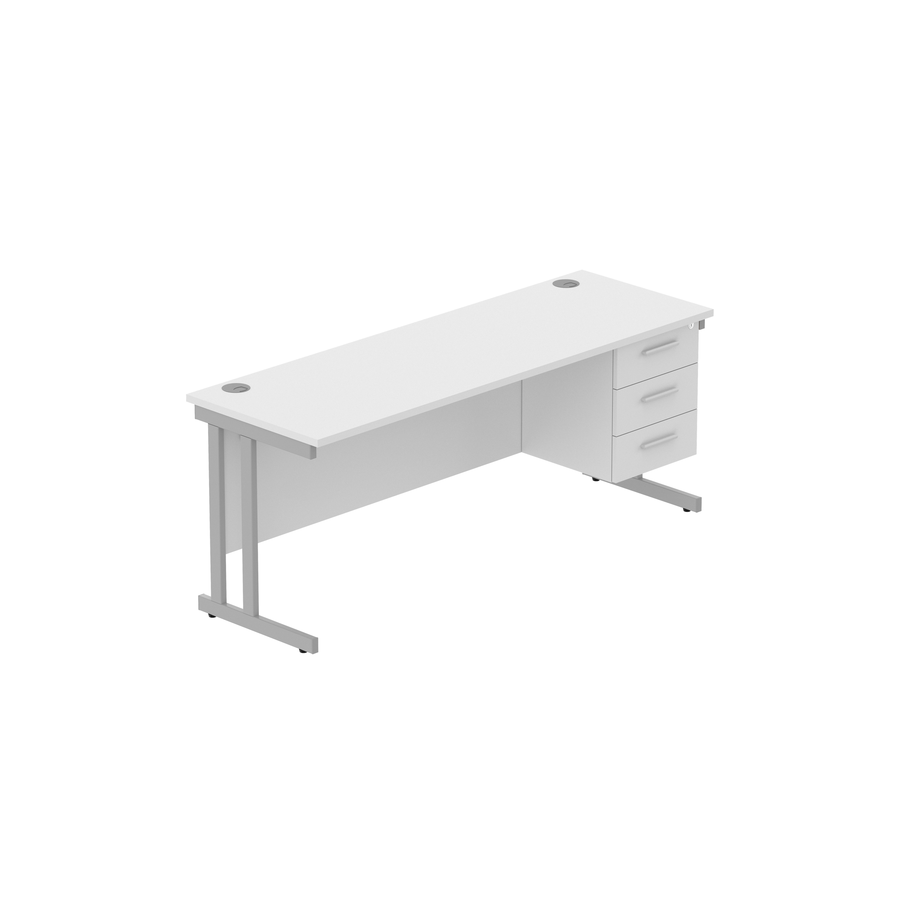 Office Rectangular Desk with Steel Double Upright Cantilever Legs + 3 Drawer Fixed Pedestal (FSC) | 1800X600 | Arctic White/Silver