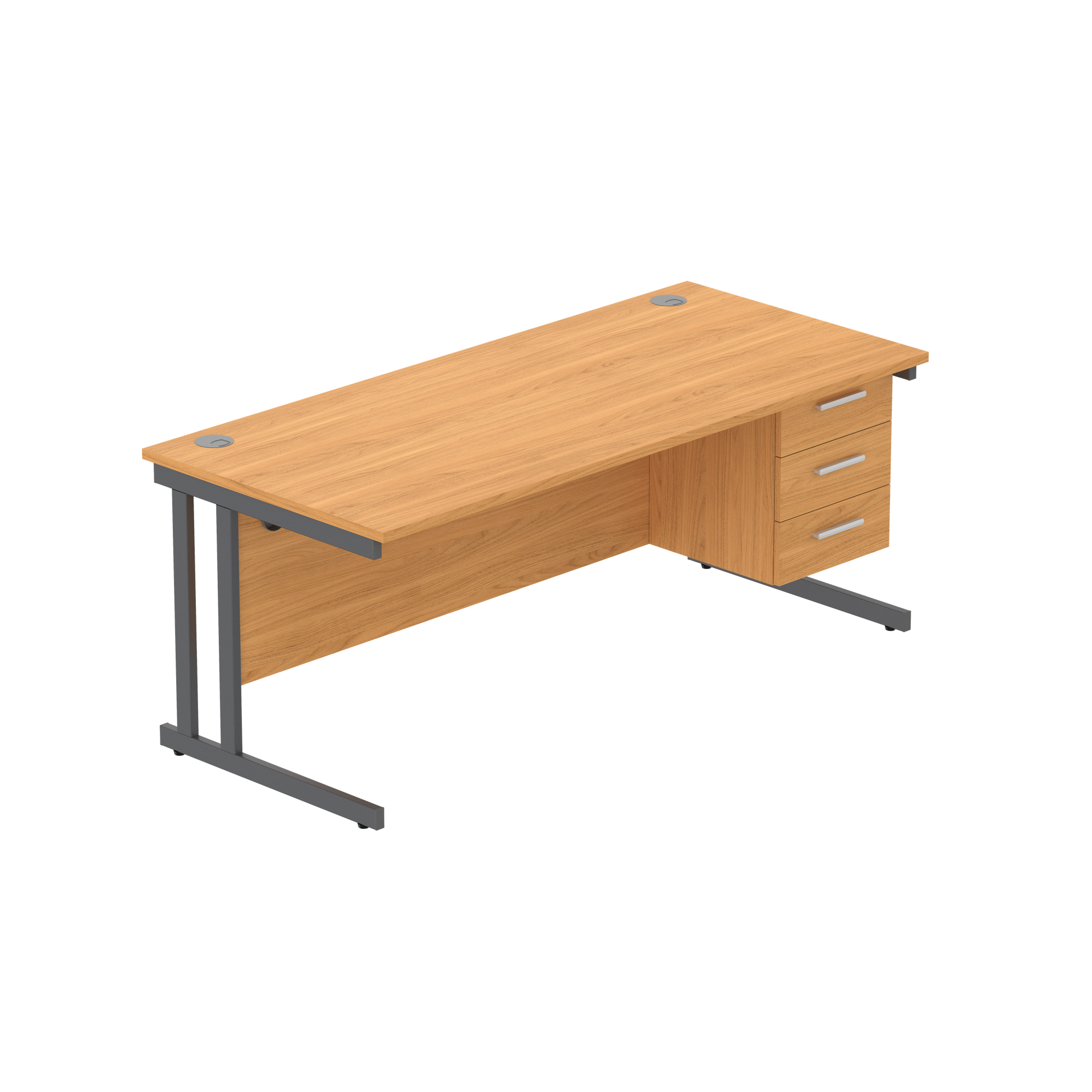 Office Rectangular Desk with Steel Double Upright Cantilever Legs + 3 Drawer Fixed Pedestal (FSC) | 1800X800 | Norwegian Beech/Graphite