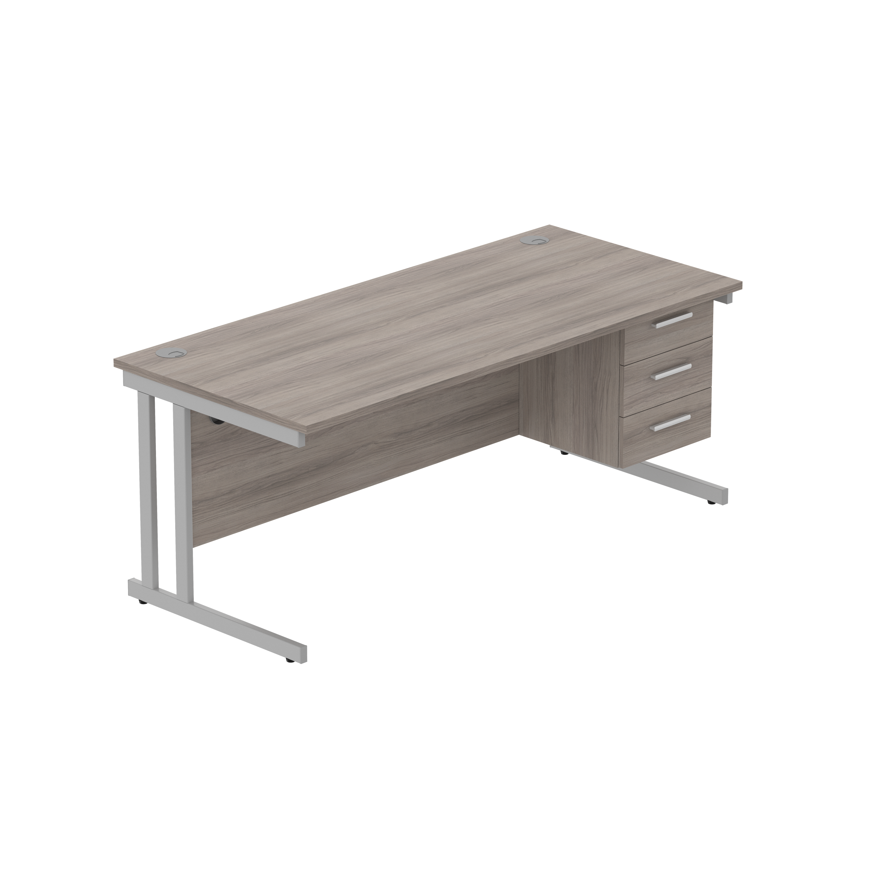 Office Rectangular Desk with Steel Double Upright Cantilever Legs + 3 Drawer Fixed Pedestal (FSC) | 1800X800 | Alaskan Grey Oak/Silver