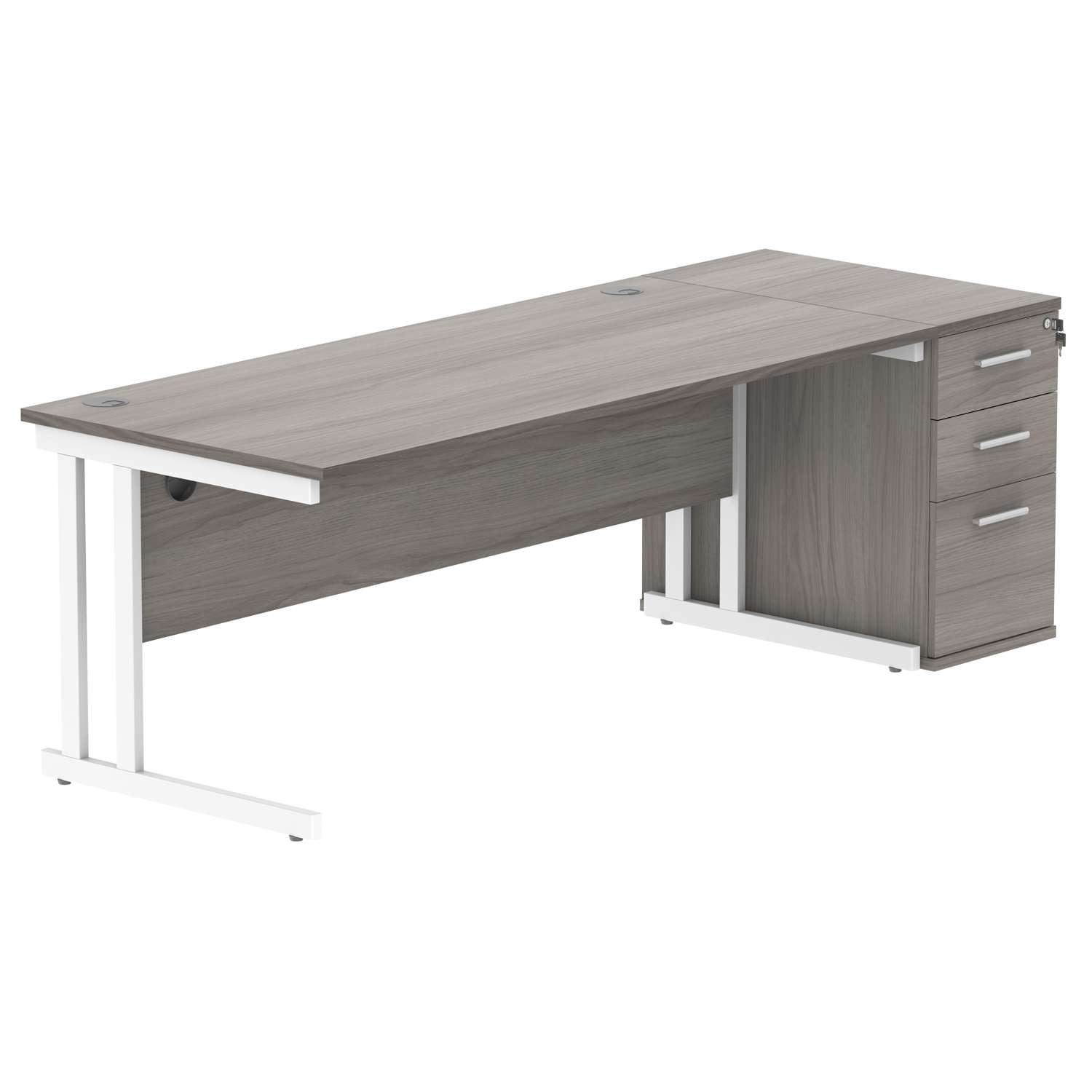 Double Upright Rectangular Desk + Desk High Pedestal (FSC) | 1800X800 | Alaskan Grey Oak/White