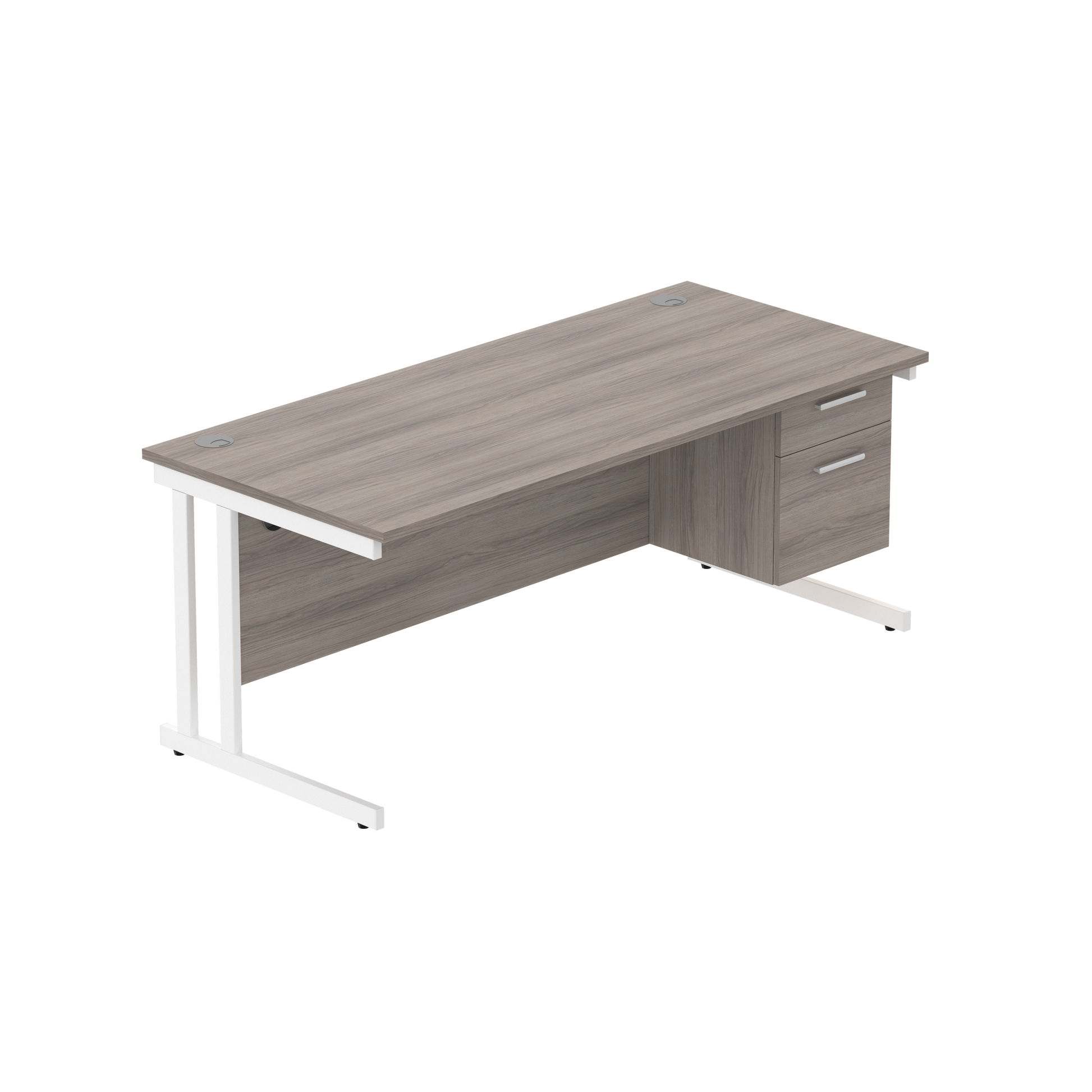 Office Rectangular Desk with Steel Double Upright Cantilever Legs + 2 Drawer Fixed Pedestal (FSC) | 1800X800 | Alaskan Grey Oak/White