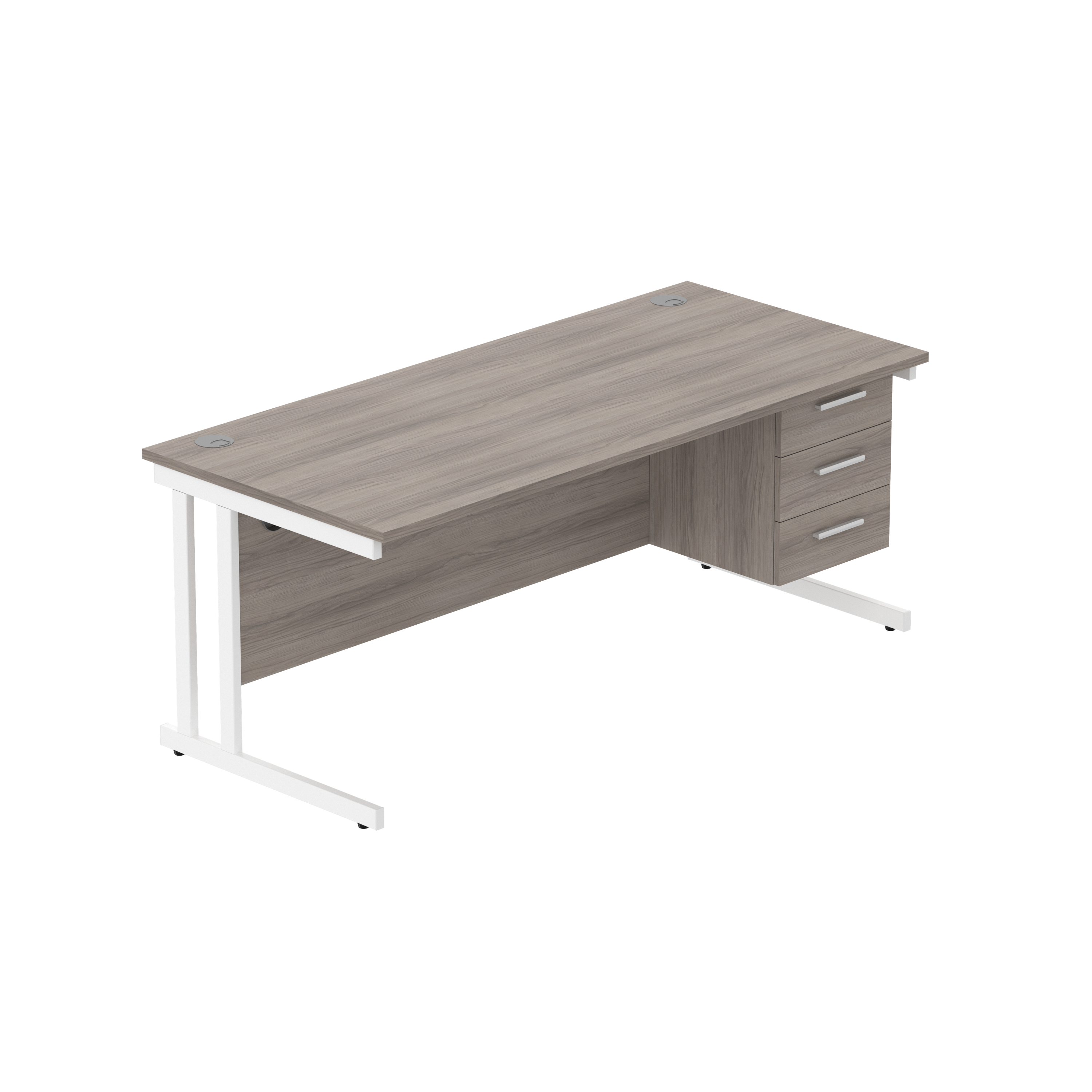 Office Rectangular Desk with Steel Double Upright Cantilever Legs + 3 Drawer Fixed Pedestal (FSC) | 1800X800 | Alaskan Grey Oak/White