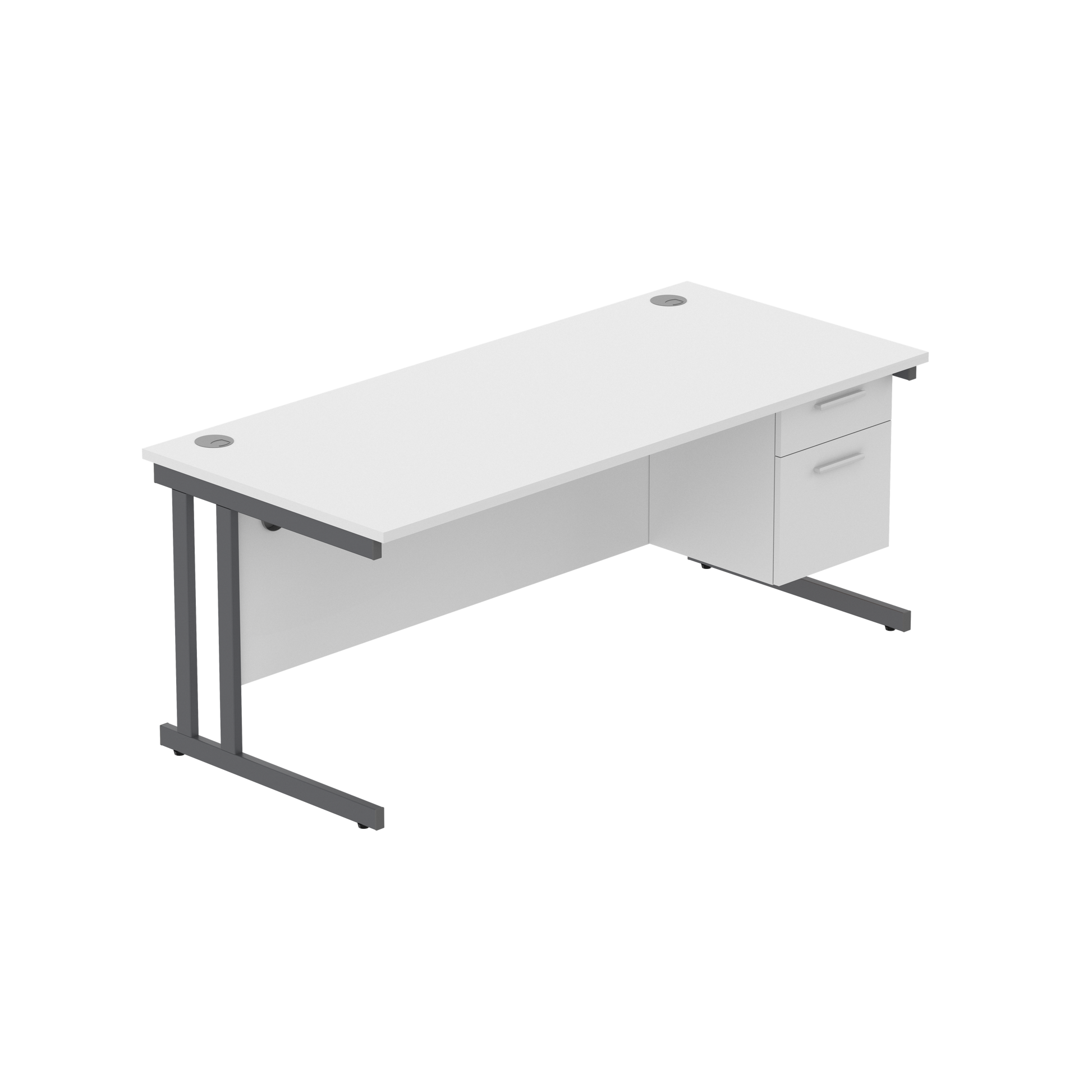 Office Rectangular Desk with Steel Double Upright Cantilever Legs + 2 Drawer Fixed Pedestal (FSC) | 1800X800 | Arctic White/Graphite