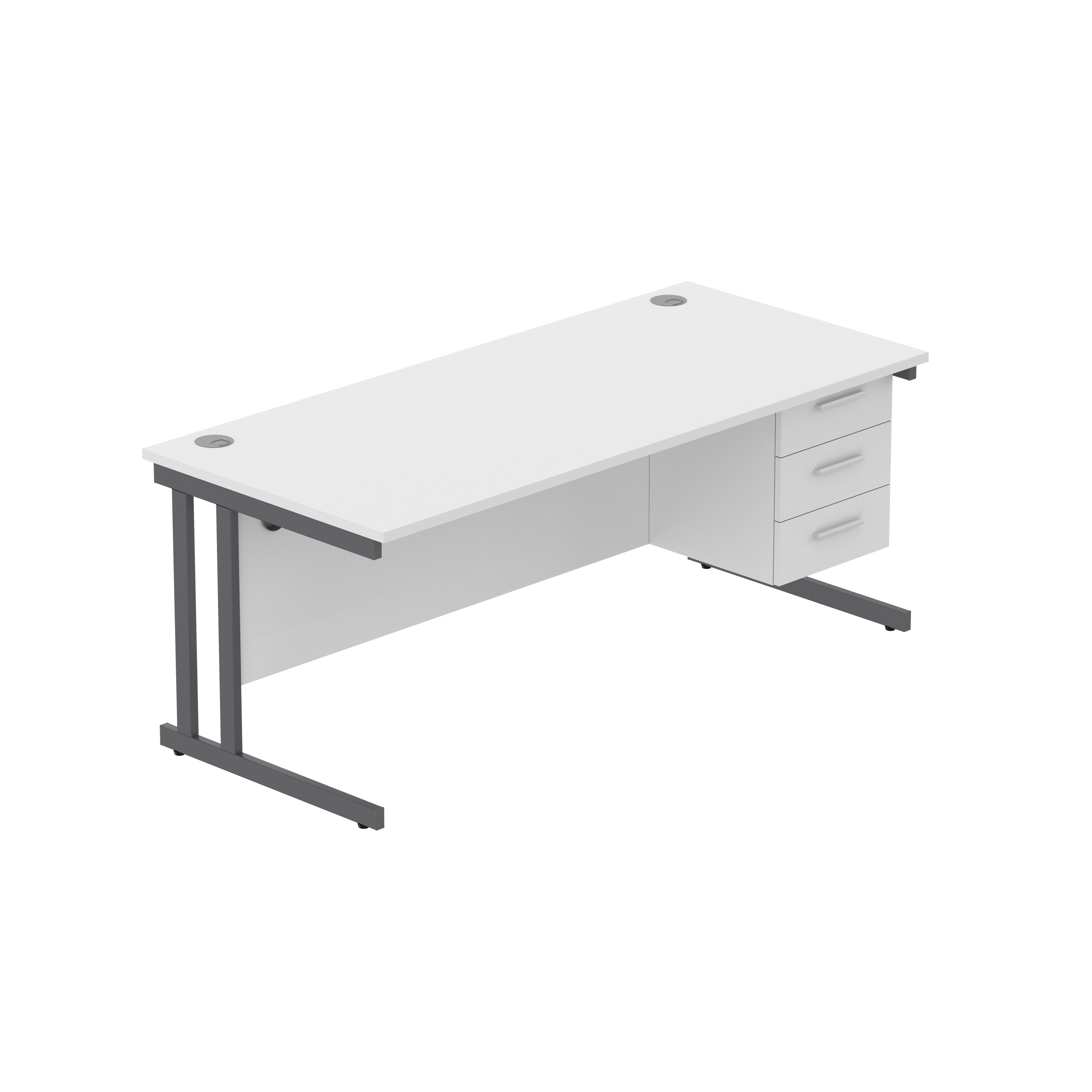 Office Rectangular Desk with Steel Double Upright Cantilever Legs + 3 Drawer Fixed Pedestal (FSC) | 1800X800 | Arctic White/Graphite