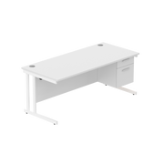 Office Rectangular Desk with Steel Double Upright Cantilever Legs + 2 Drawer Fixed Pedestal (FSC) | 1800X800 | Arctic White/White