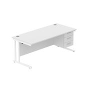 Office Rectangular Desk with Steel Double Upright Cantilever Legs + 3 Drawer Fixed Pedestal (FSC) | 1800X800 | Arctic White/White