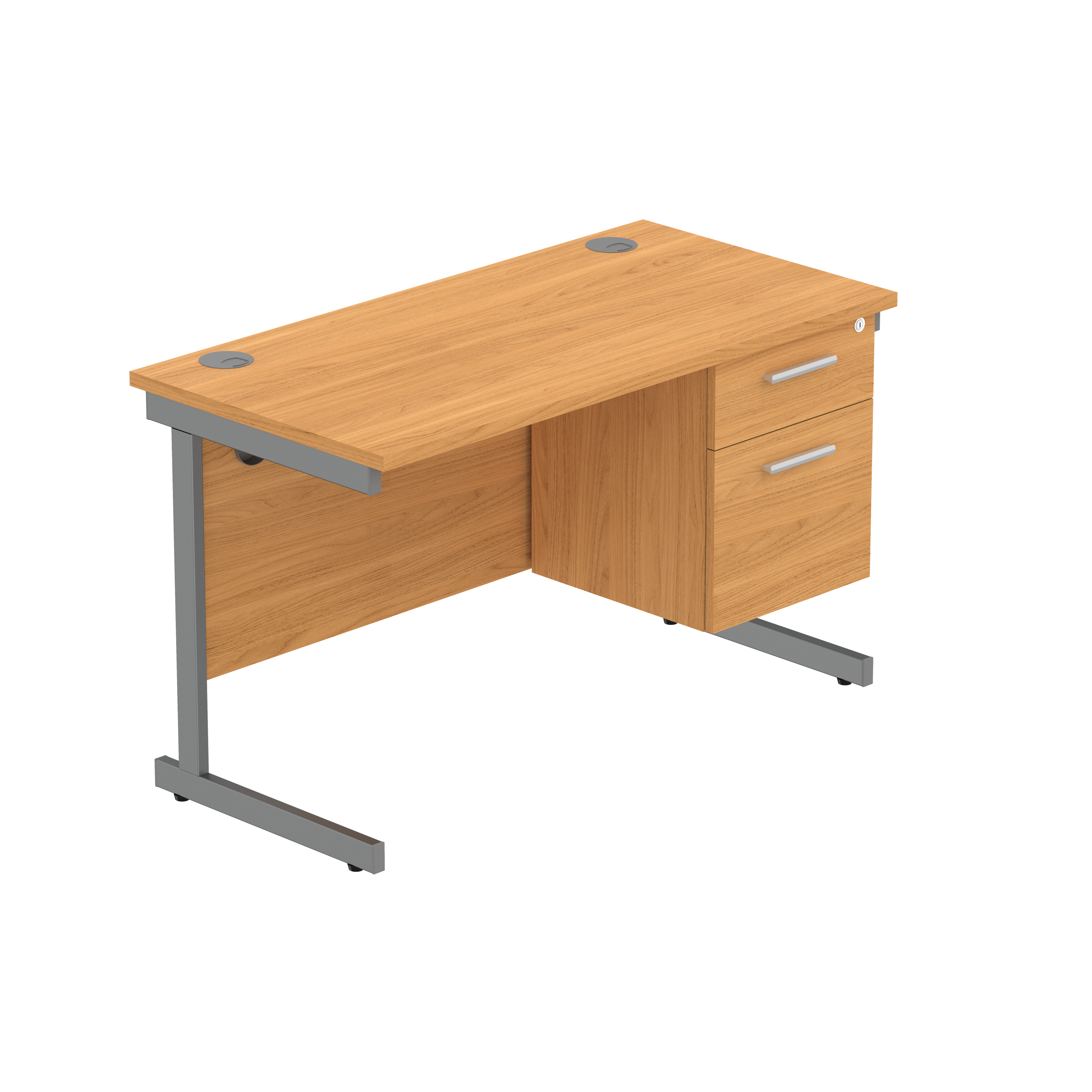 Office Rectangular Desk with Steel Single Upright Cantilever Legs + 2 Drawer Fixed Pedestal (FSC) | 1200X600 | Norwegian Beech/Graphite
