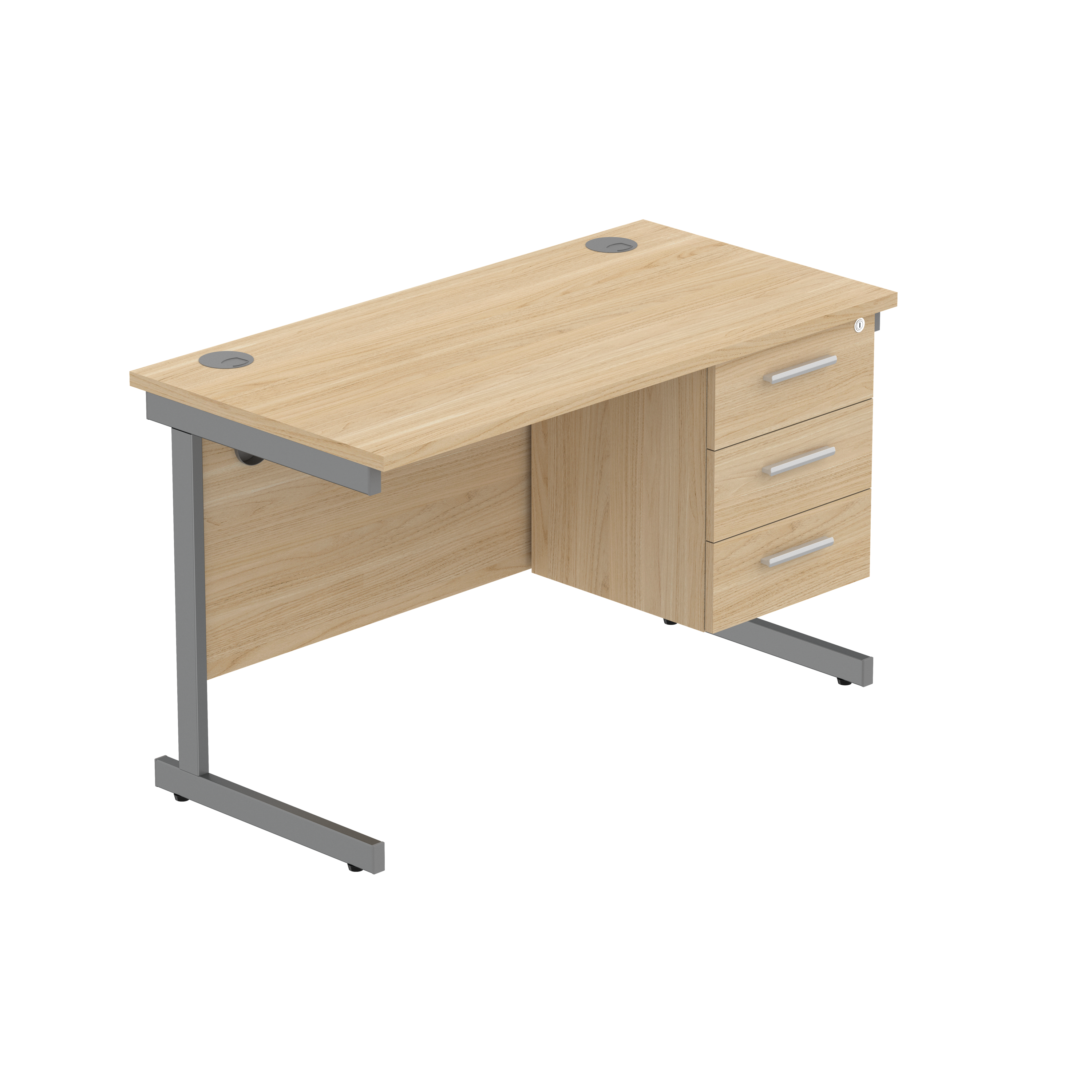Office Rectangular Desk with Steel Single Upright Cantilever Legs + 3 Drawer Fixed Pedestal (FSC) | 1200X600 | Canadian Oak/Graphite