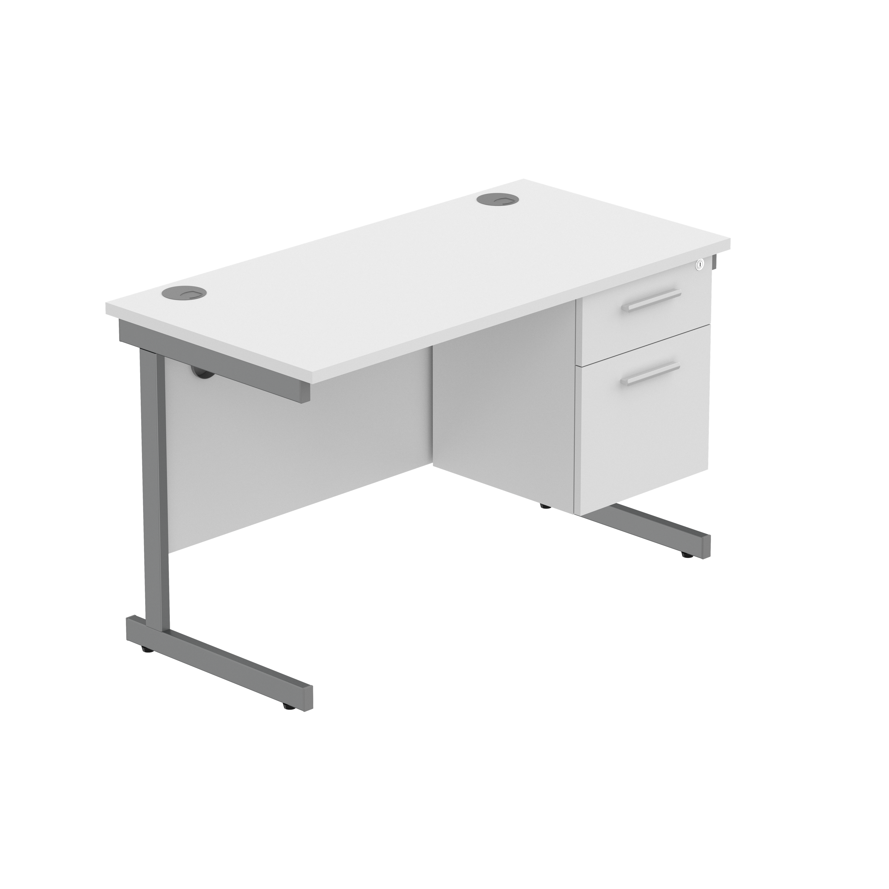 Office Rectangular Desk with Steel Single Upright Cantilever Legs + 2 Drawer Fixed Pedestal (FSC) | 1200X600 | Arctic White/Graphite