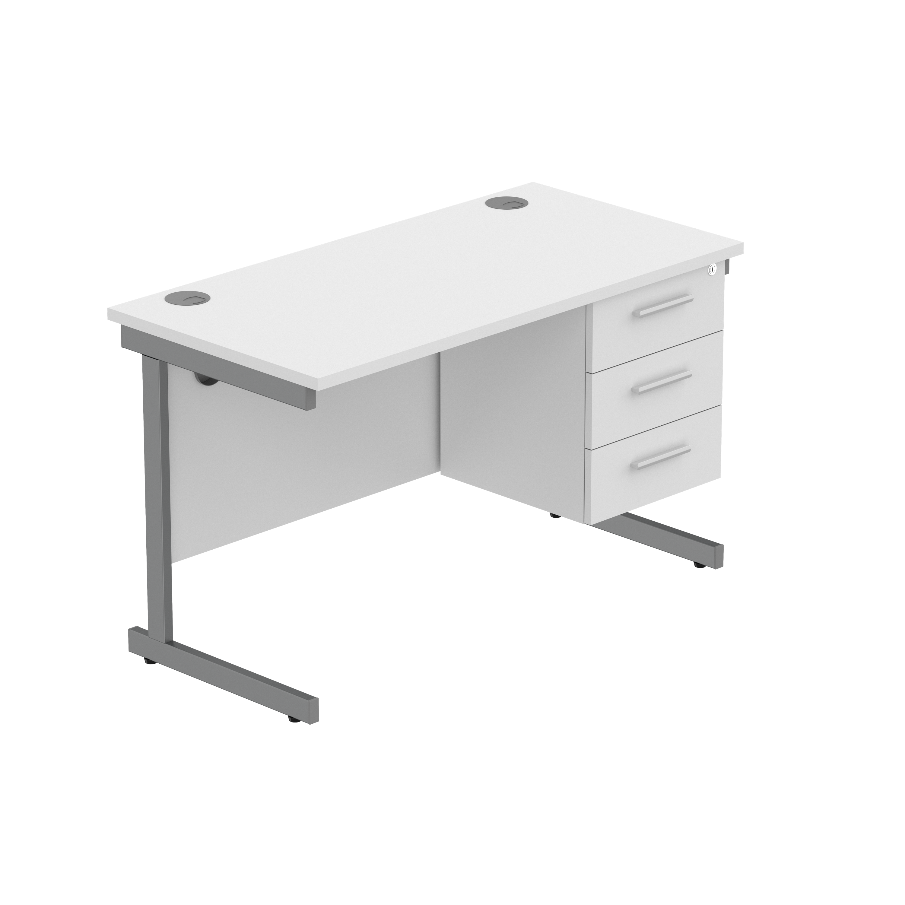 Office Rectangular Desk with Steel Single Upright Cantilever Legs + 3 Drawer Fixed Pedestal (FSC) | 1200X600 | Arctic White/Graphite