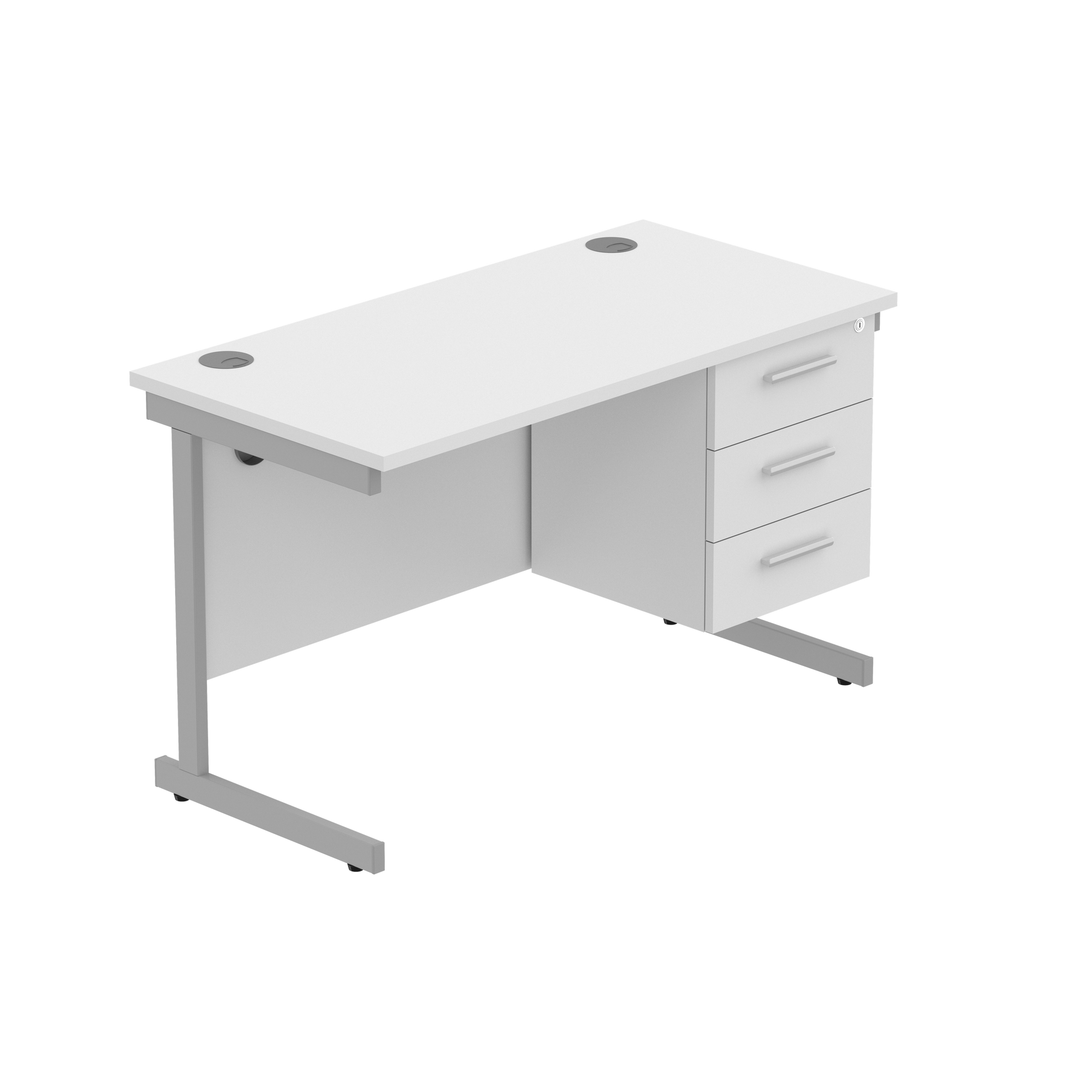 Office Rectangular Desk with Steel Single Upright Cantilever Legs + 3 Drawer Fixed Pedestal (FSC) | 1200X600 | Arctic White/Silver