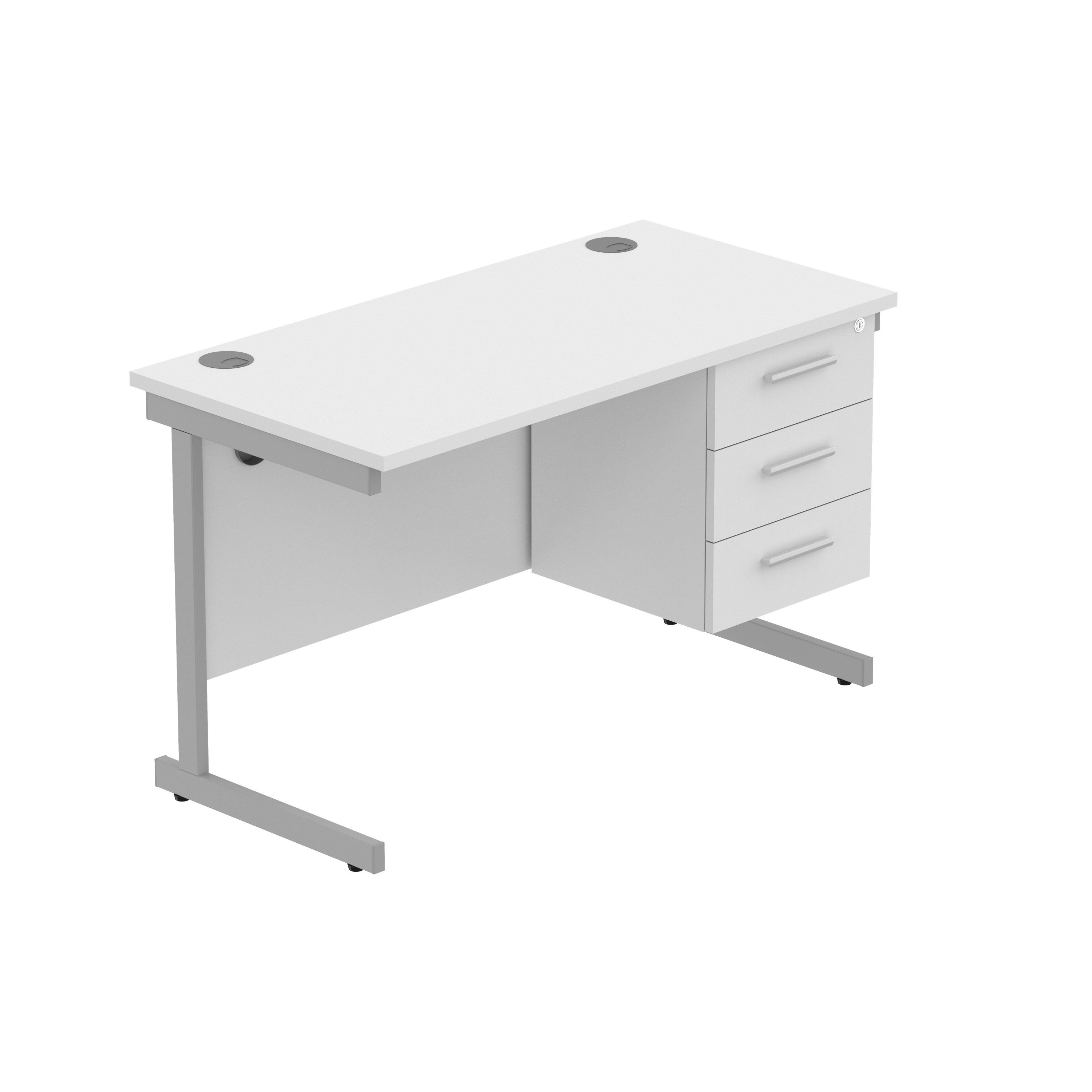 Office Rectangular Desk with Steel Single Upright Cantilever Legs + 3 Drawer Fixed Pedestal (FSC) | 1200X600 | Arctic White/Silver