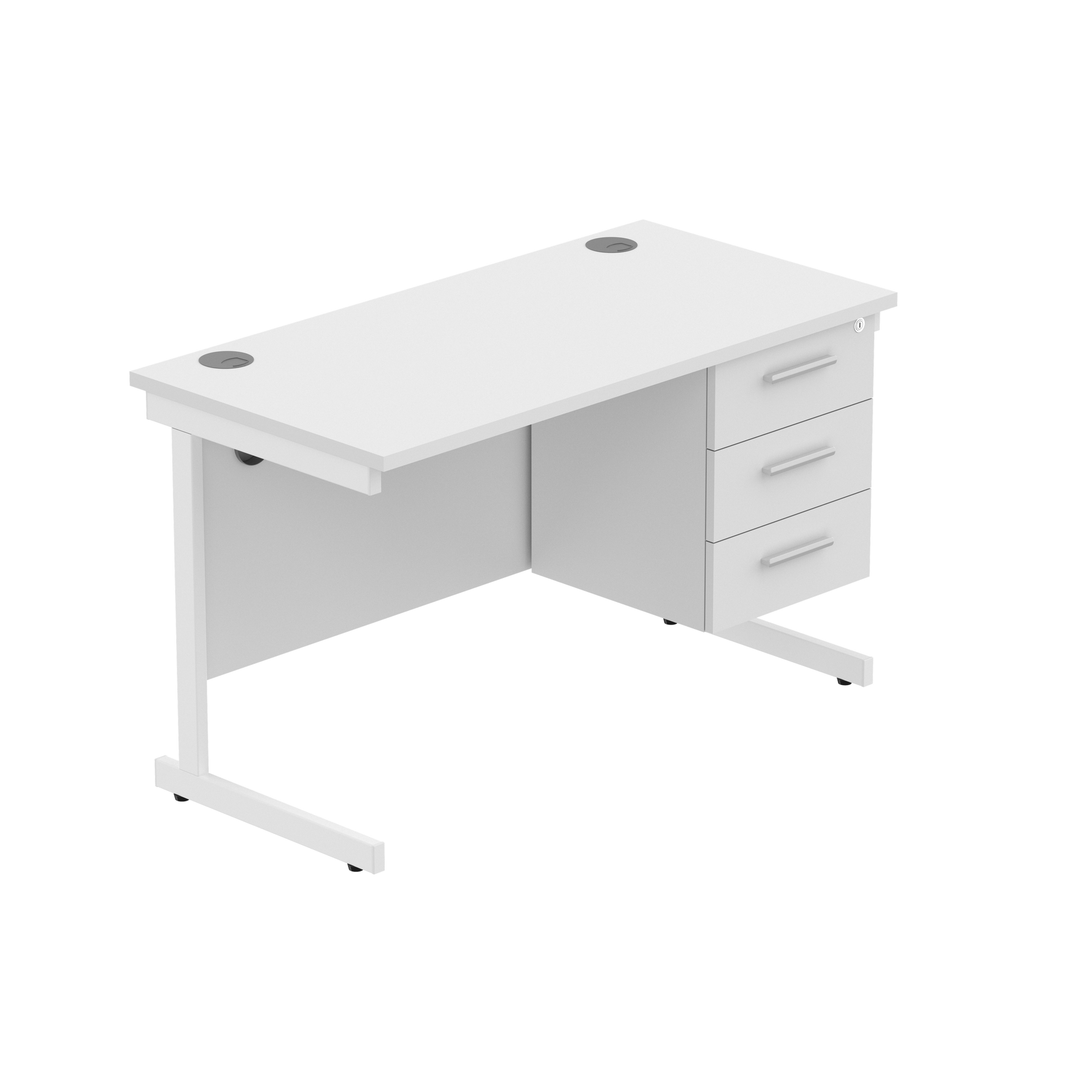 Office Rectangular Desk with Steel Single Upright Cantilever Legs + 3 Drawer Fixed Pedestal (FSC) | 1200X600 | Arctic White/White