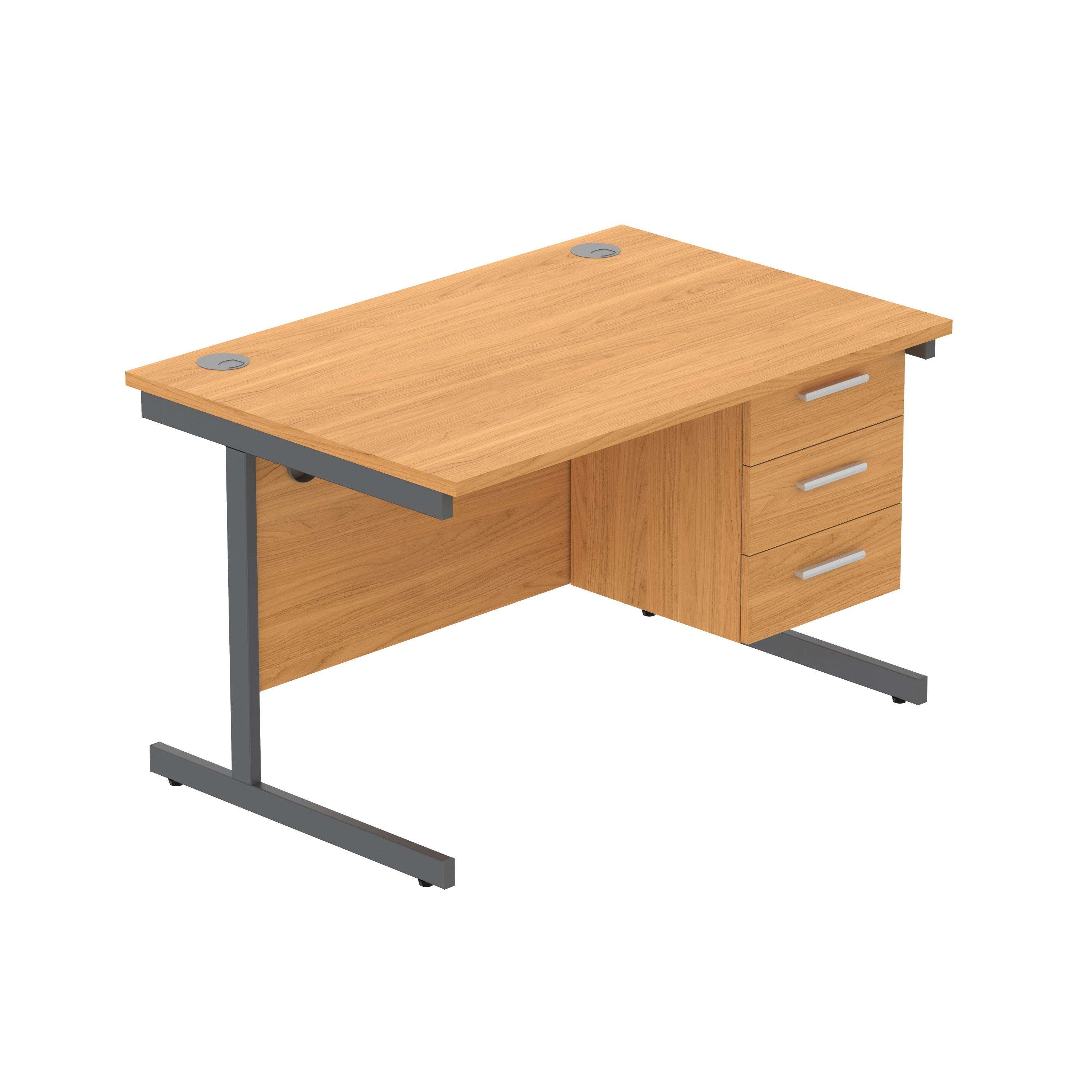 Office Rectangular Desk with Steel Single Upright Cantilever Legs + 3 Drawer Fixed Pedestal (FSC)