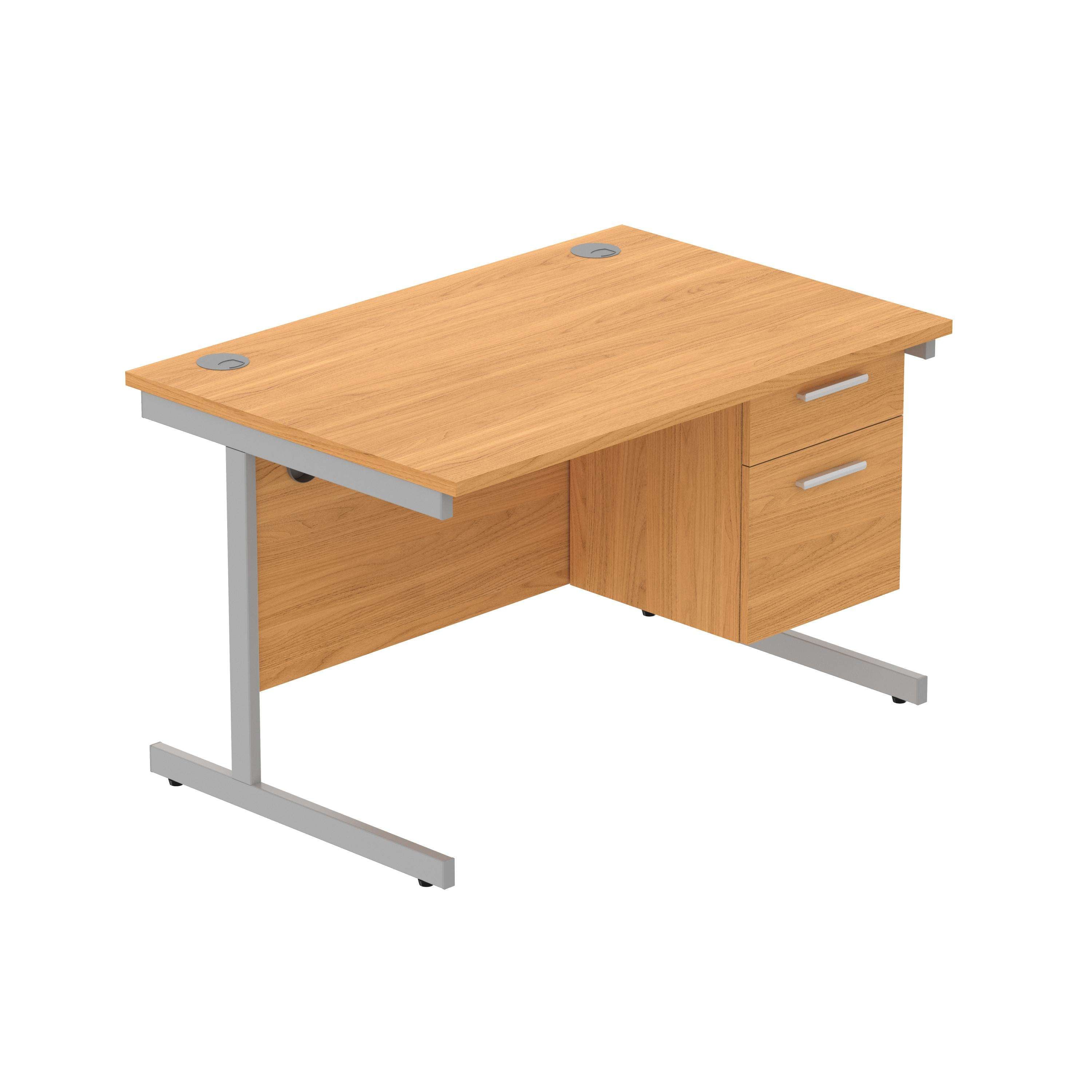 Office Rectangular Desk with Steel Single Upright Cantilever Legs + 2 Drawer Fixed Pedestal (FSC)