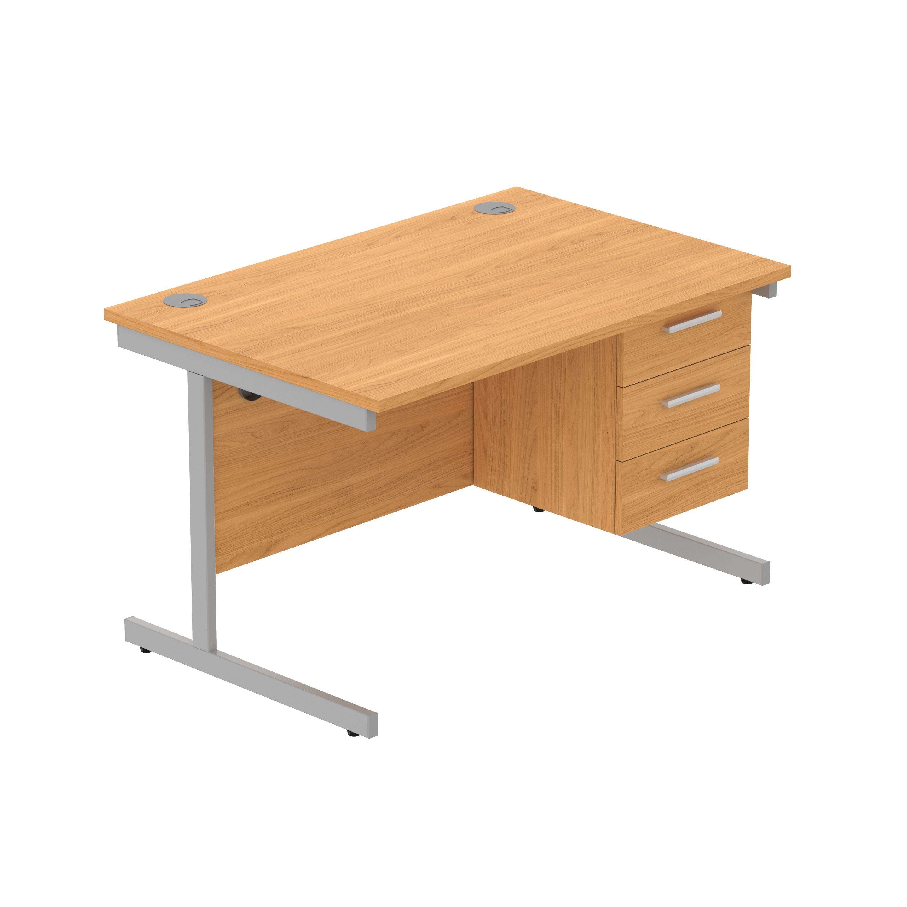 Office Rectangular Desk with Steel Single Upright Cantilever Legs + 3 Drawer Fixed Pedestal (FSC)