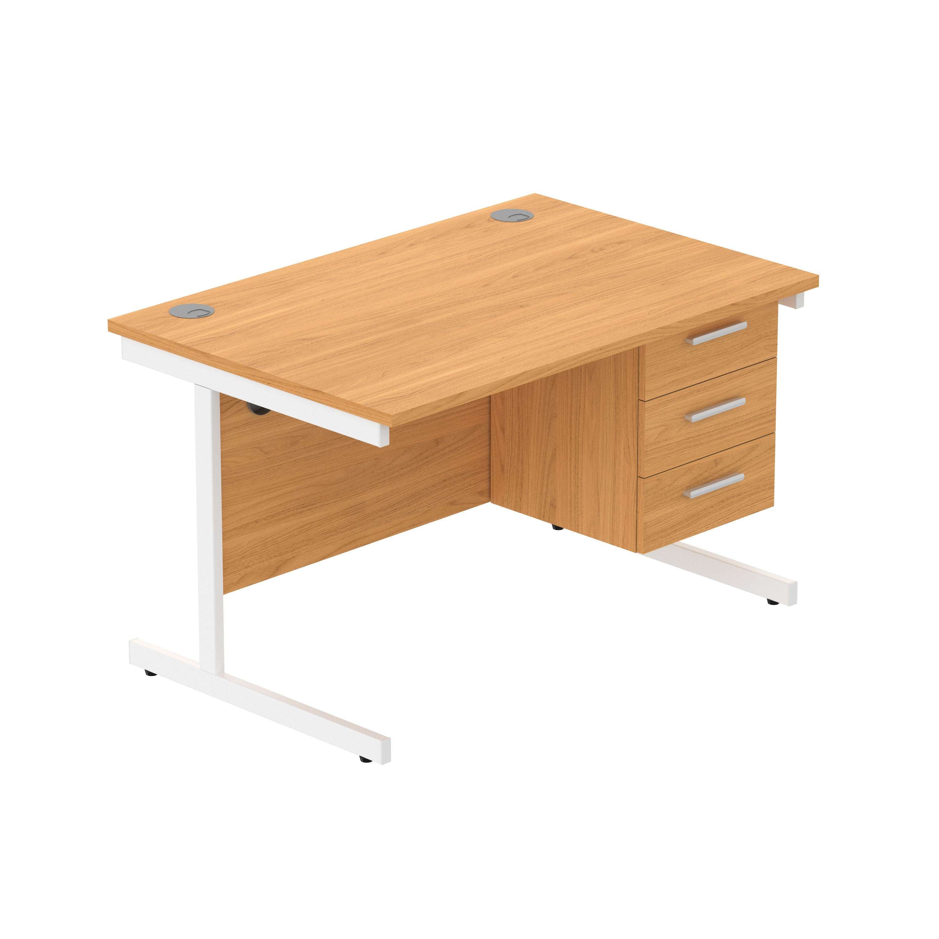 Office Rectangular Desk with Steel Single Upright Cantilever Legs + 3 Drawer Fixed Pedestal (FSC)