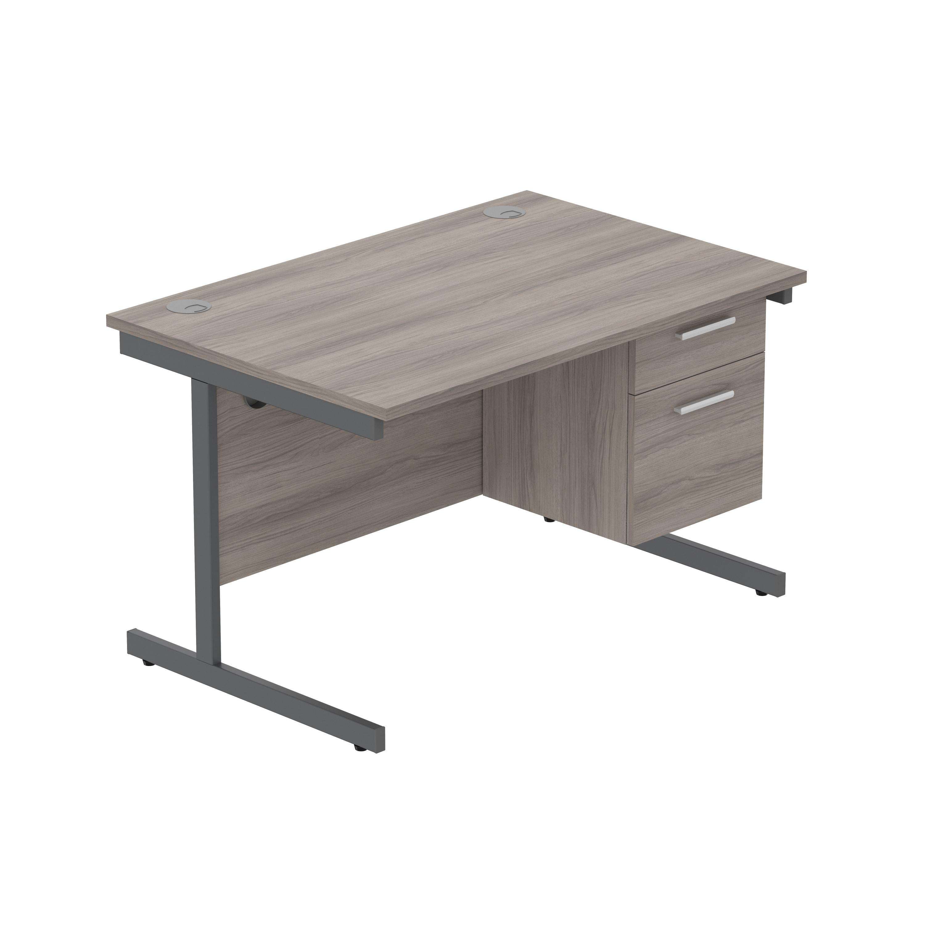 Office Rectangular Desk with Steel Single Upright Cantilever Legs + 2 Drawer Fixed Pedestal (FSC)